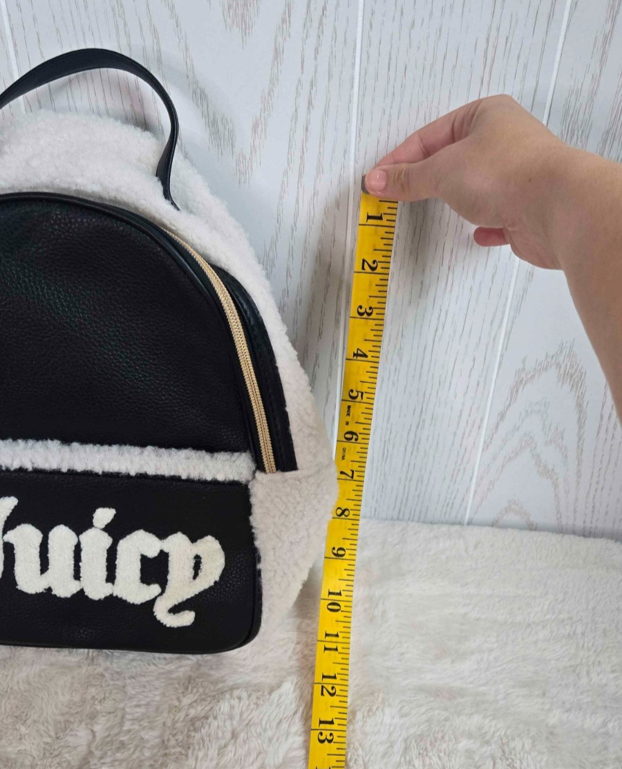 Juicy Couture Y2K Black & White Faux Sherpa Flashback Small Plush Backpack Purse