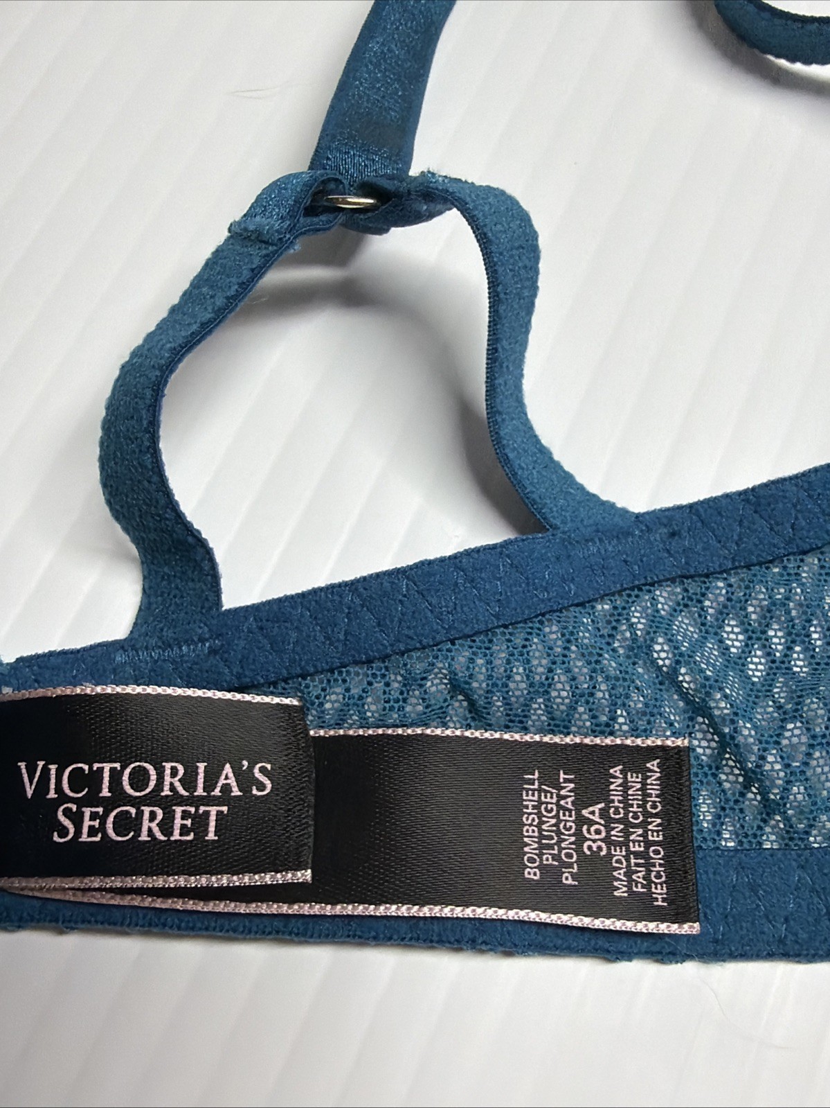 Victoria Secret Bombshell 36A Rhinestone Plunge Add +2 Cup Sizes Bra Blue