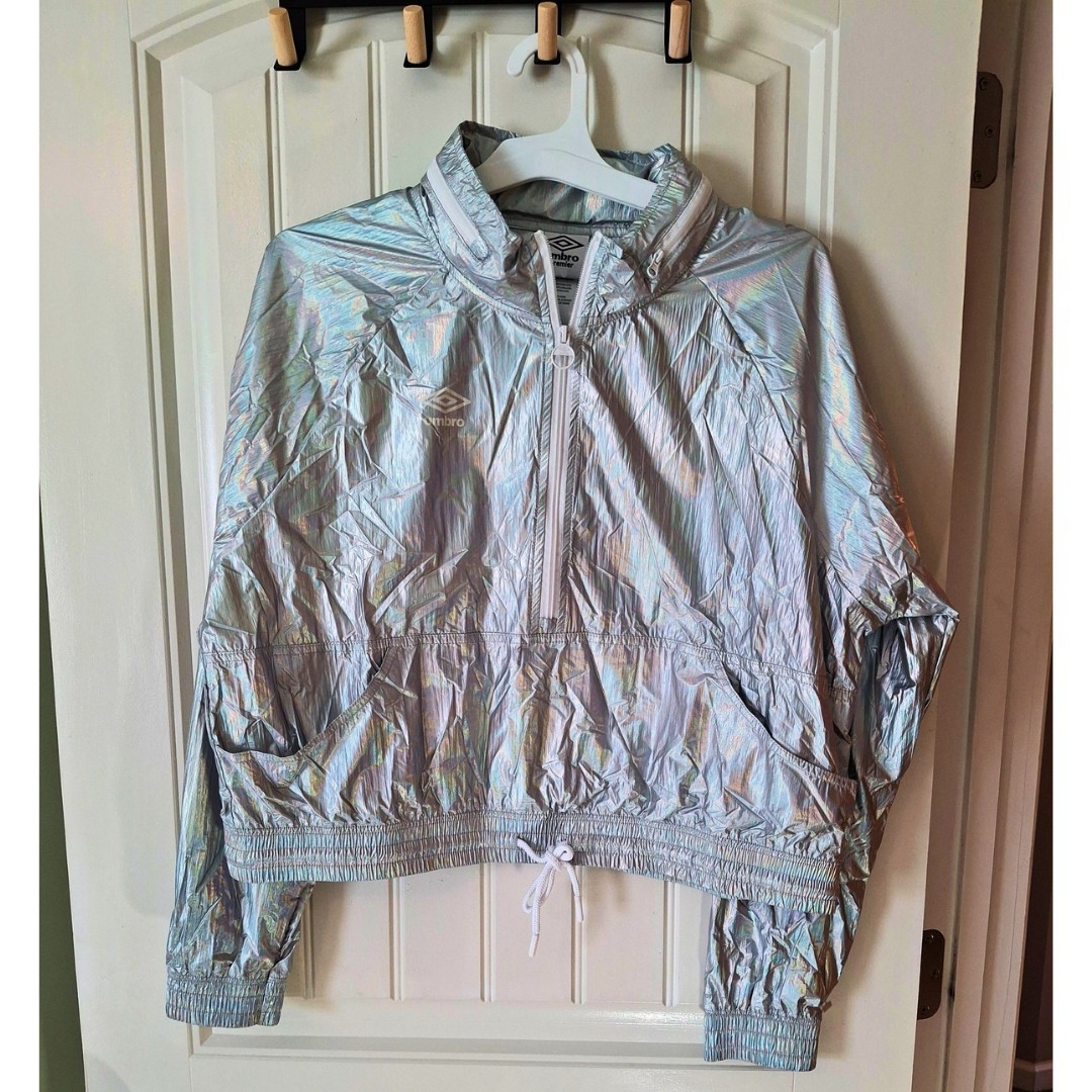 Umbro Premier Womens XL Iridescent Cropped Windbreaker Jacket Metallic Silver