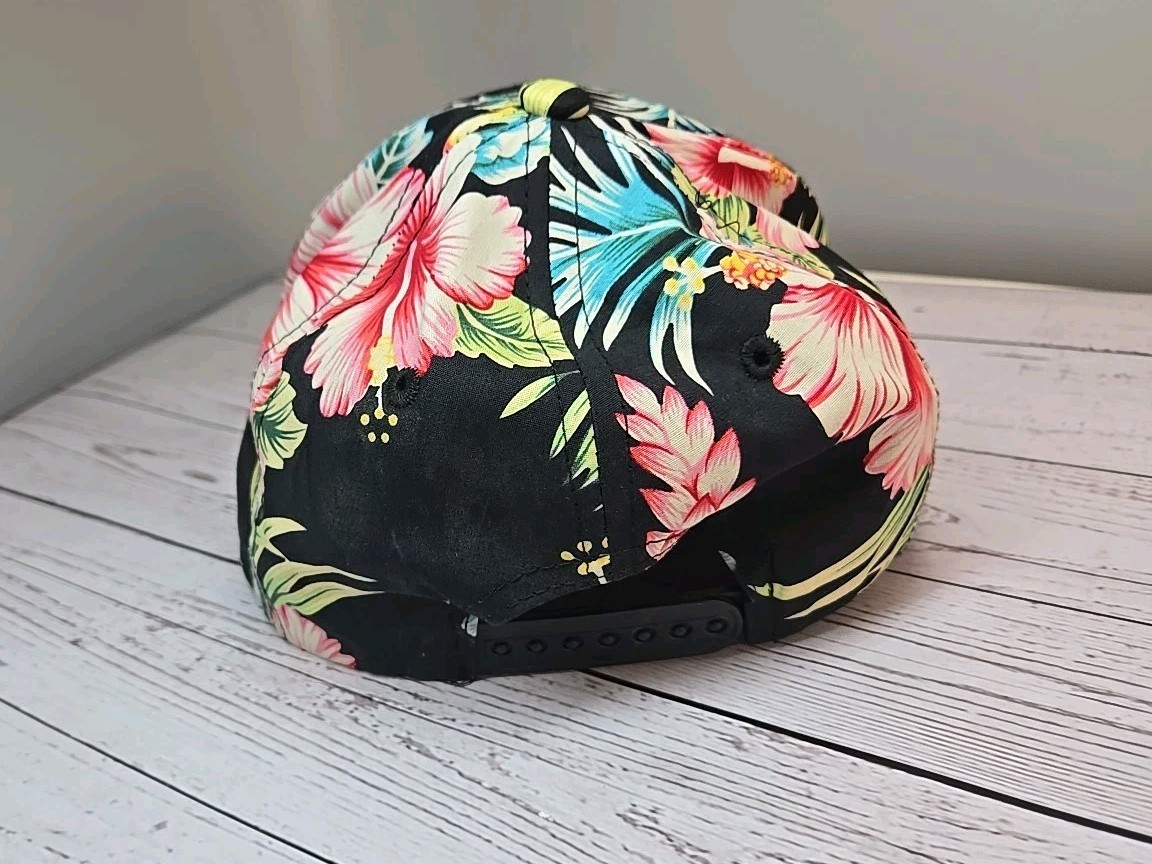 Floral Tropical Vacation Theme Black Hat Flowers Adjust Adult Size Baseball Hat
