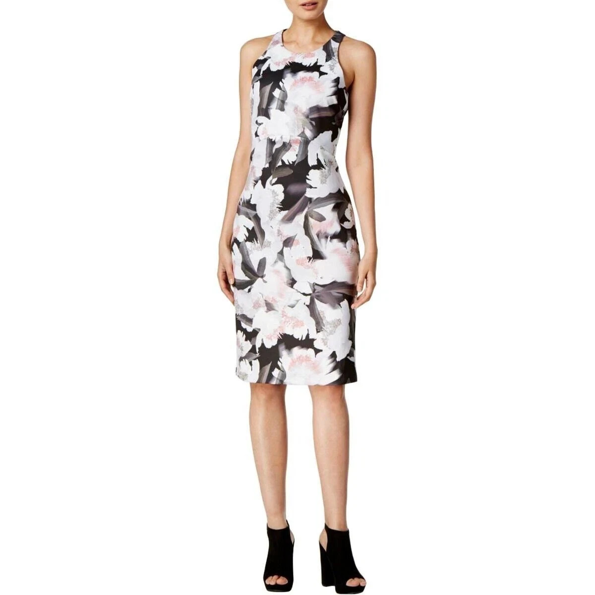 28″ waist — BAR III Floral sheath Dress S NWT high shoulder cut knee length