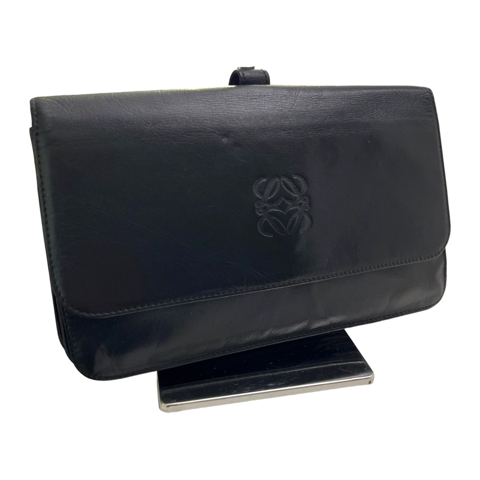 Loewe Anagram Clutch Black Leather Sleek Minimalist Spanish Designer Luxury