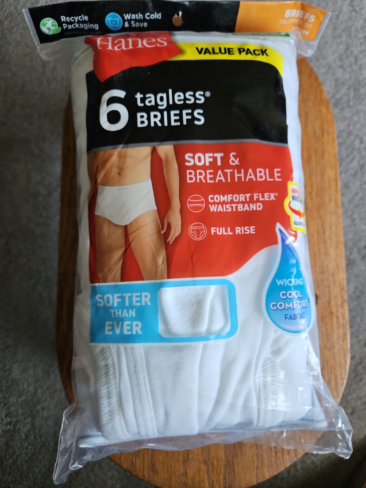 NIP Hanes 6 Pack Mens Tagless White Briefs Comfort Flex Waistband Soft Wicking
