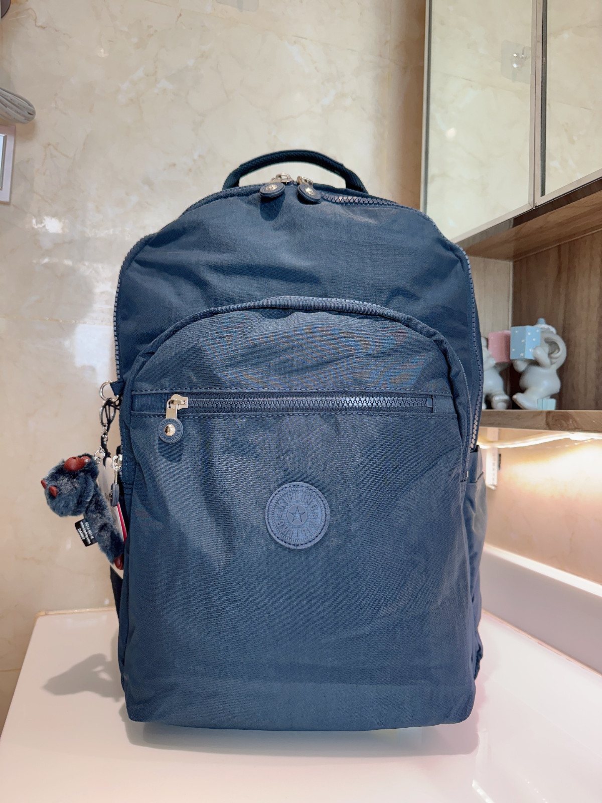 NWT Kipling Gray navy light weight Seoul up 15″ laptop Large Backpack 45cm