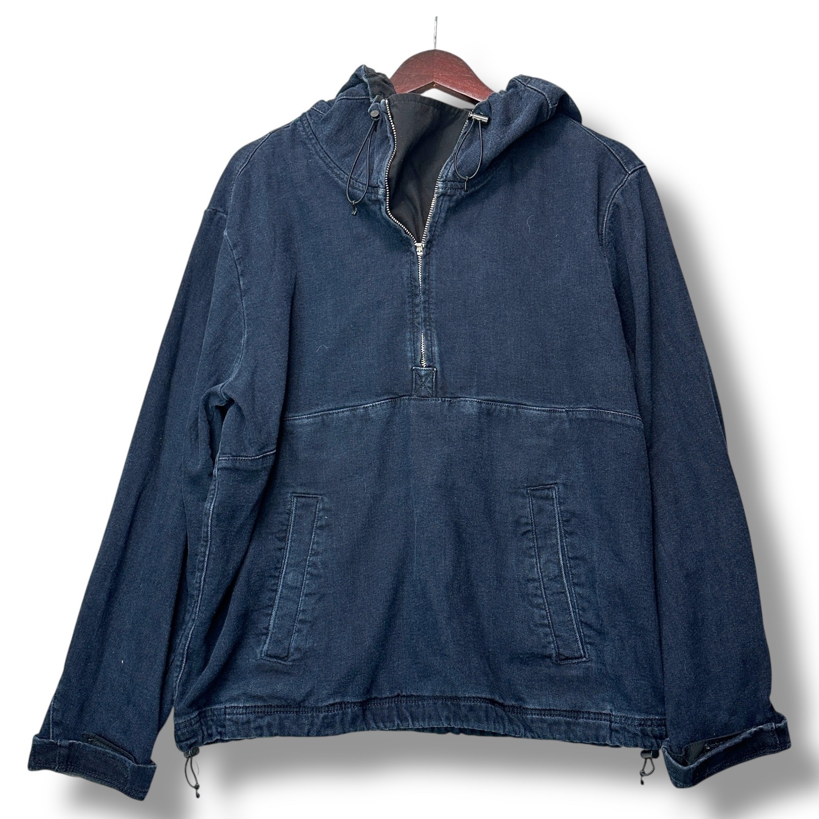 Rag & Bone Mens Half-zip Denim Anorak Hoodie Rinse L Athleisure Minimalist Stret