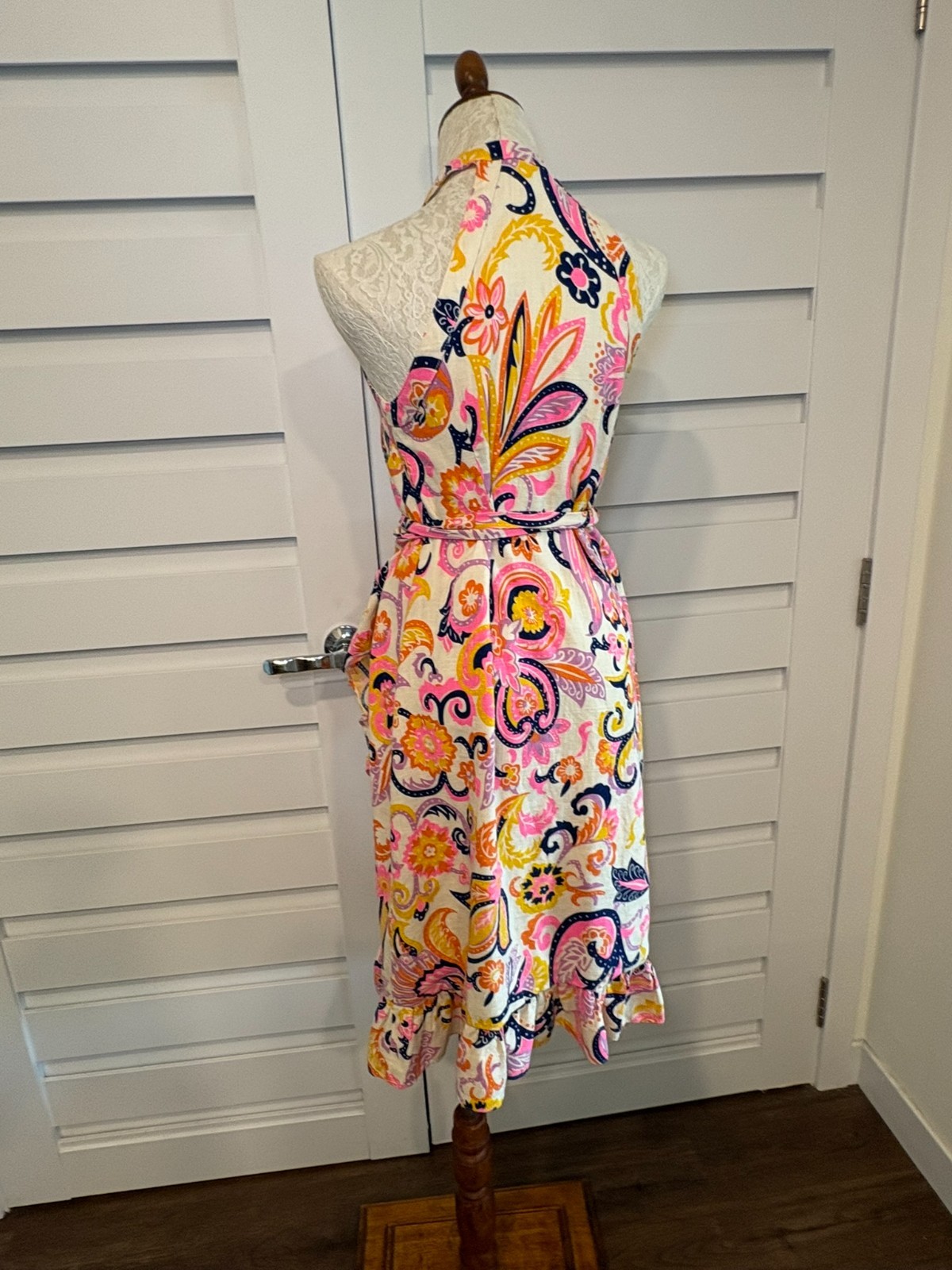 JB By Julie Brown Kaylah Paisley Linen Blend Halter Wrap Rush Midi Dress L