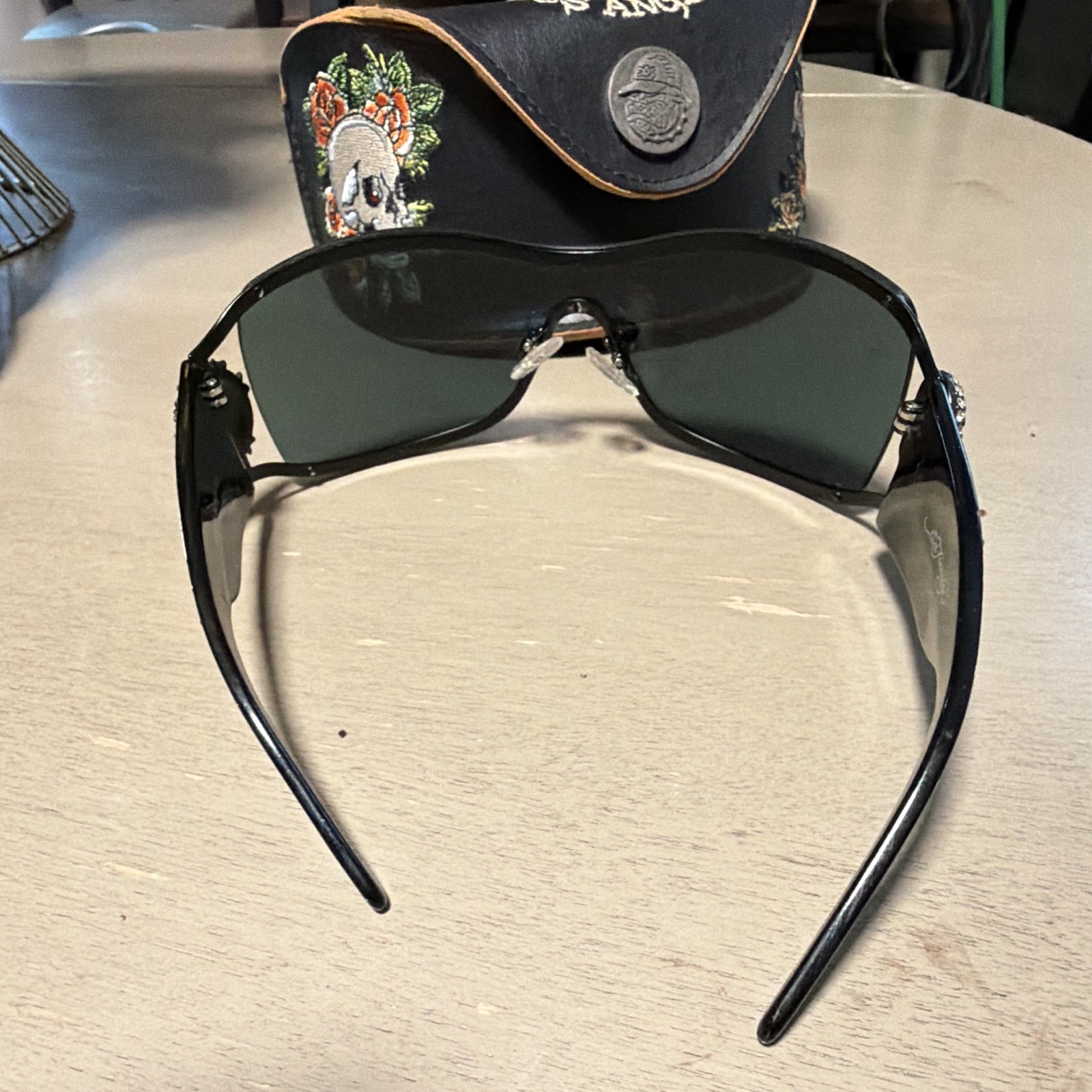 Ed Hardy Shield Sunglasses EHS045 Black Plastic Frame Gray Lens 120mm