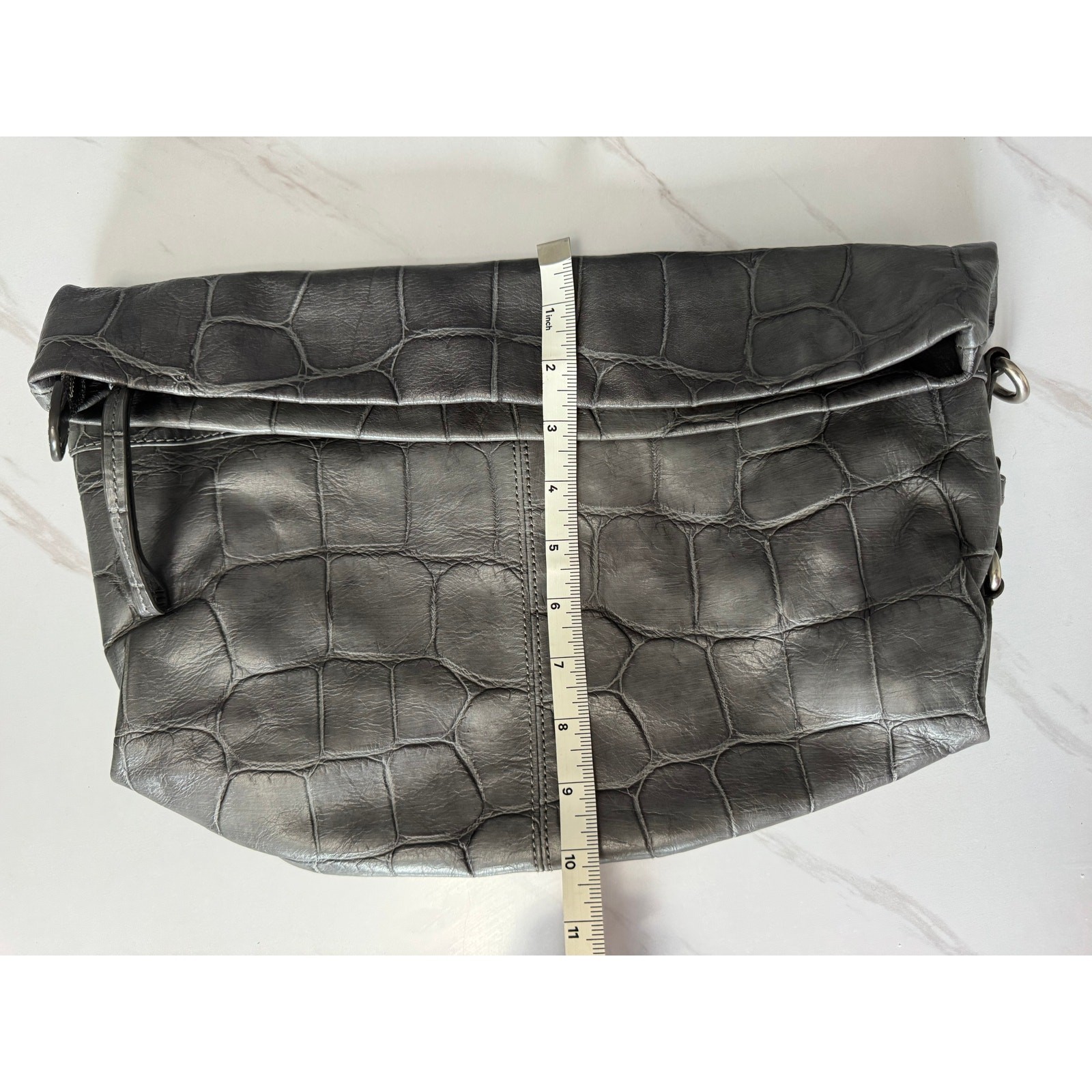 NWT VTG Y2K Club Monaco Grey Crocodile Embossed Clutch
