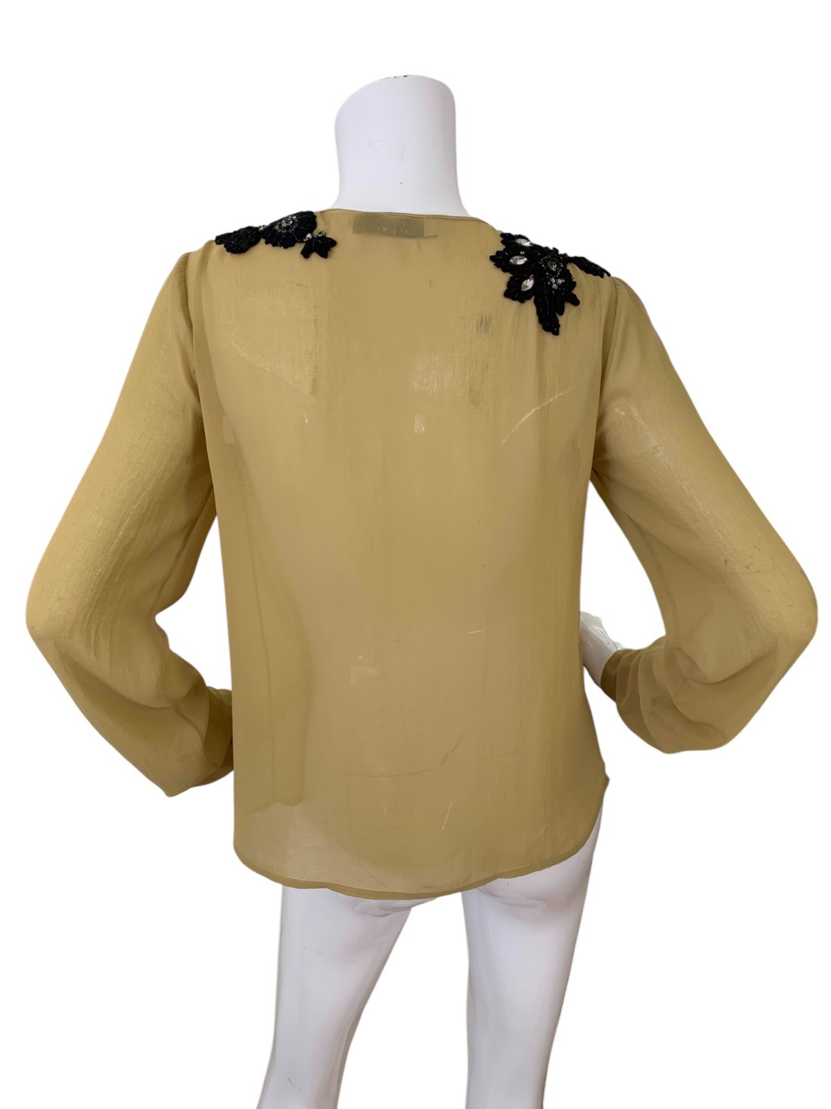 Robert Rodriguez Blouse Embellished Beaded Chiffon Tie Neck Top Size Small