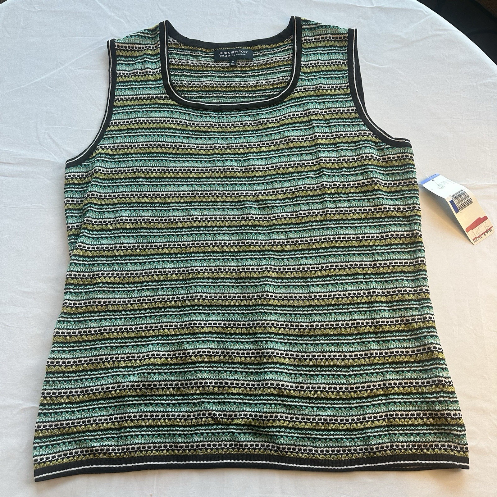Jones New York Size 1X Stripe Sleeveless Casual Womens Tank Top NWT