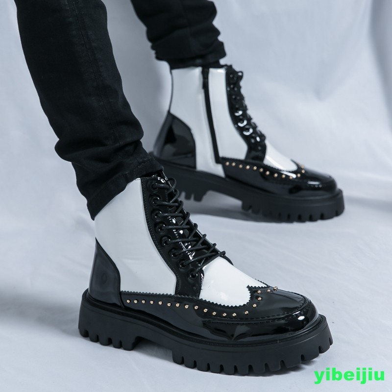 New Men’s High Top Platform Studded Ankle Boots Wing Tip Brogue Colorblock Shoes