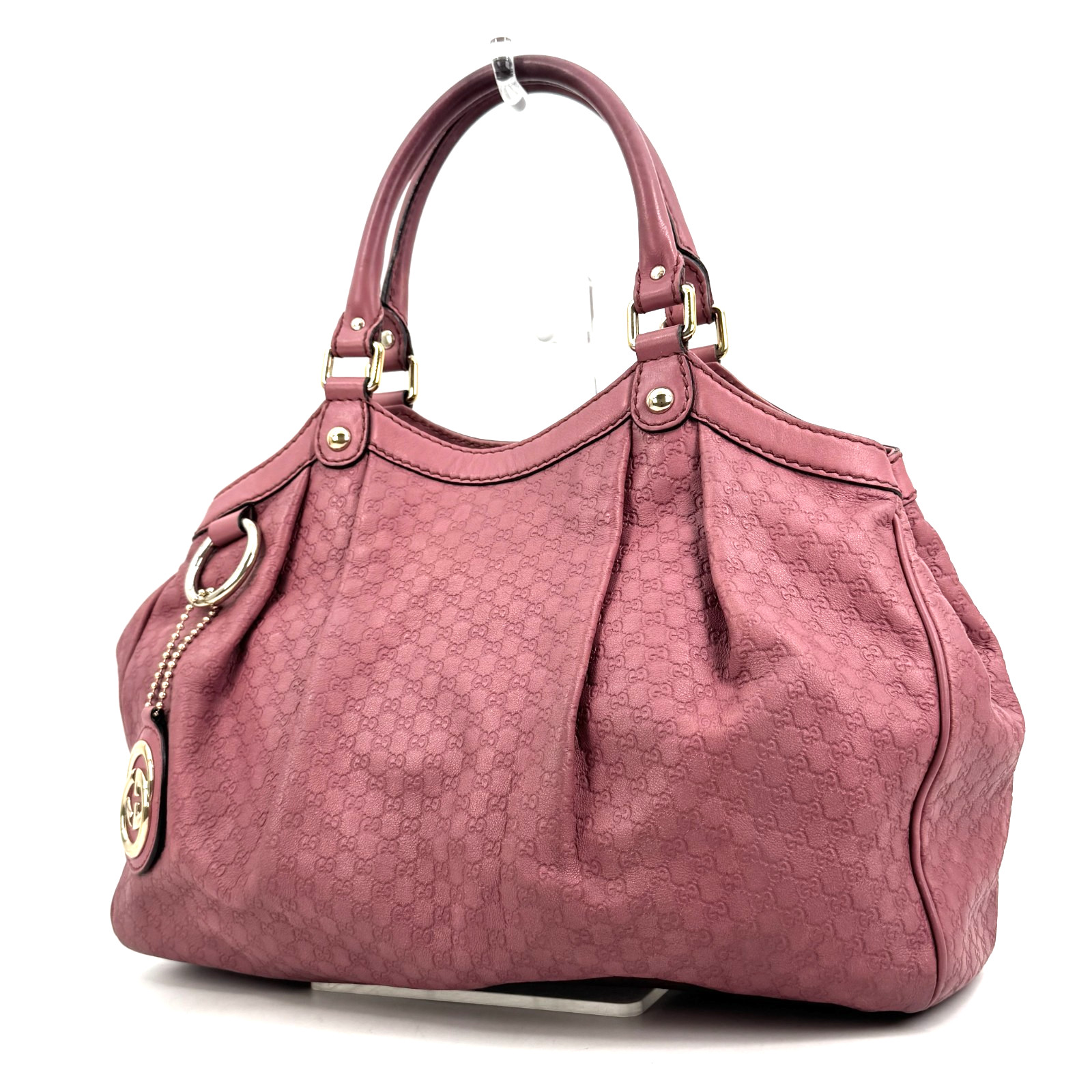 Gucci Shoulder Bag Sukey Leather Shima Micro GG Pink Authentic 420T0450