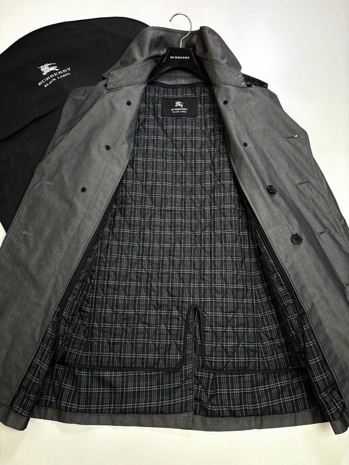 Men Coat, Burberry Black Label Cotton Trench Coat quilting Liner Grey M 44 46