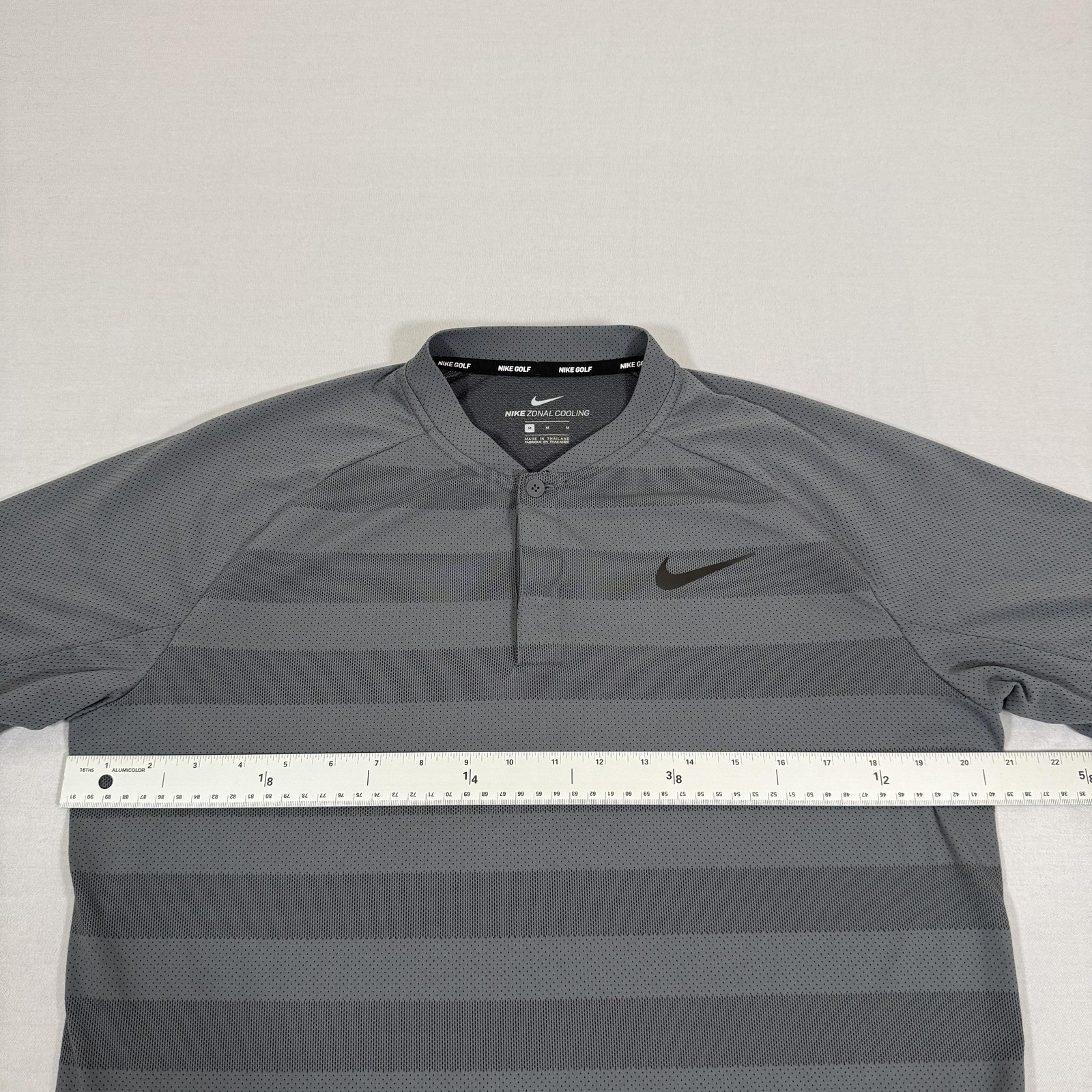 Nike Shirt Mens Medium Gray Zonal Cooling Blade Collar Golf Polo Stripe Mesh