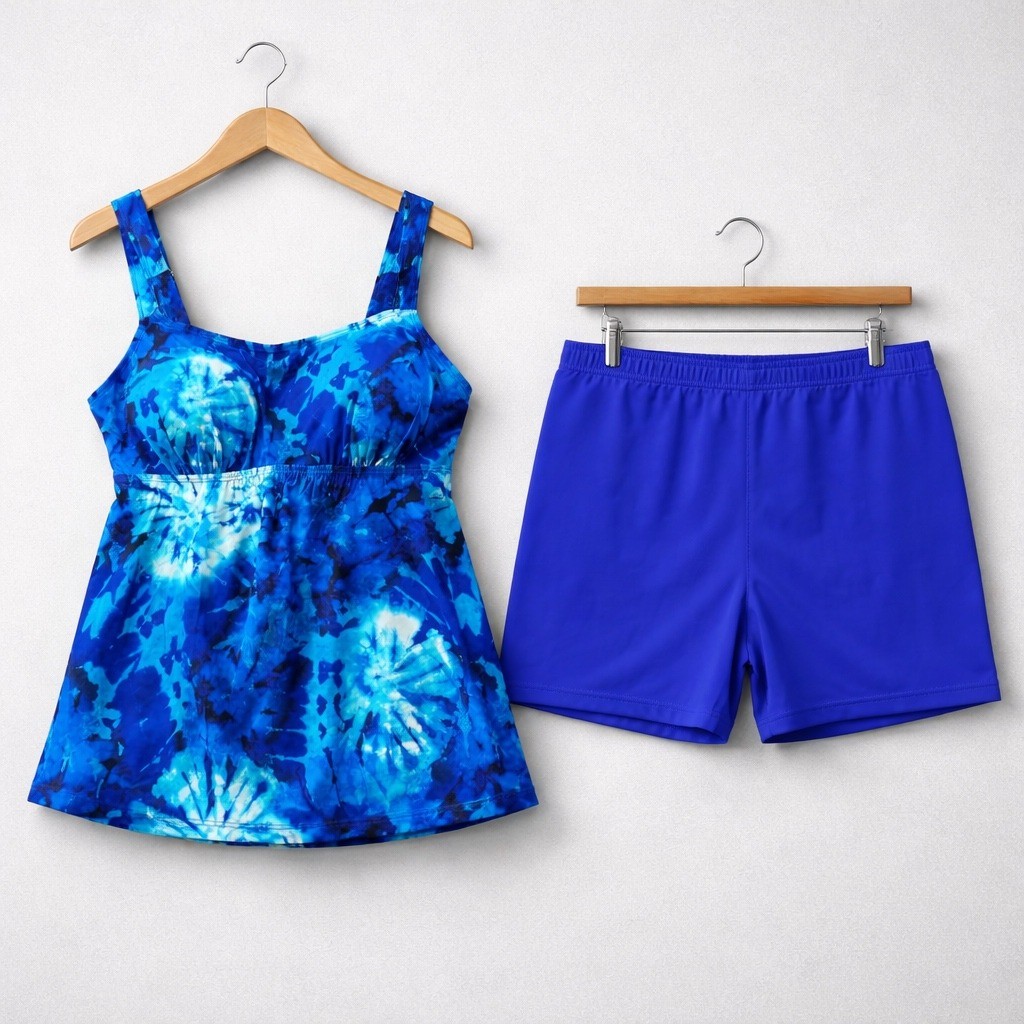 Kim Gravel Women Tankini Set 14 Blue Dazzle Tie Dye Boy Short Modest Summer