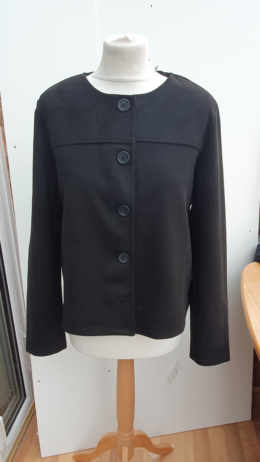 Kim & Co Jacket Stretch Faux Suede Button Front Black New Size Medium