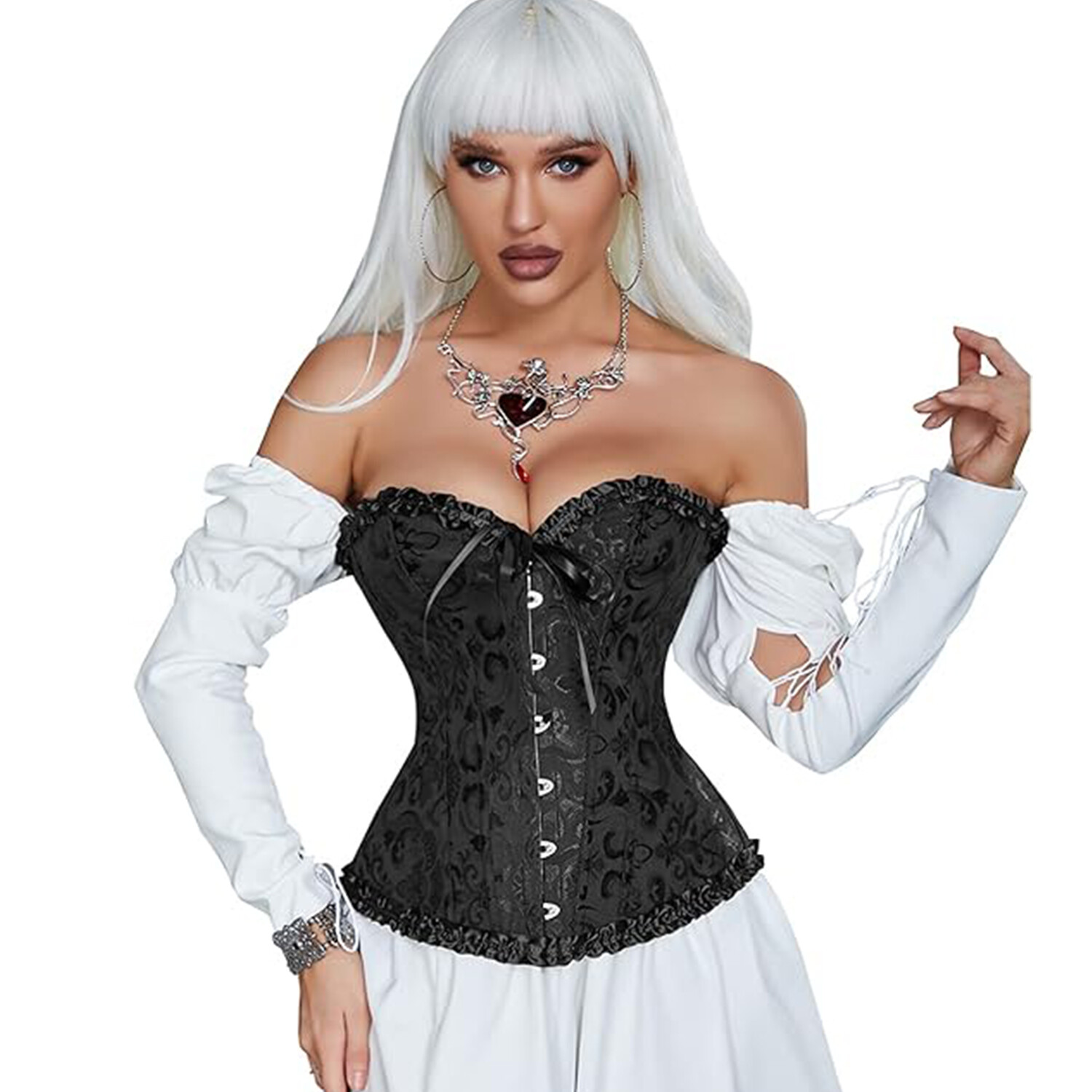 Sexy Women Corset Bustier Top Garter Steampunk Lace Up Overbust Lingerie Corset