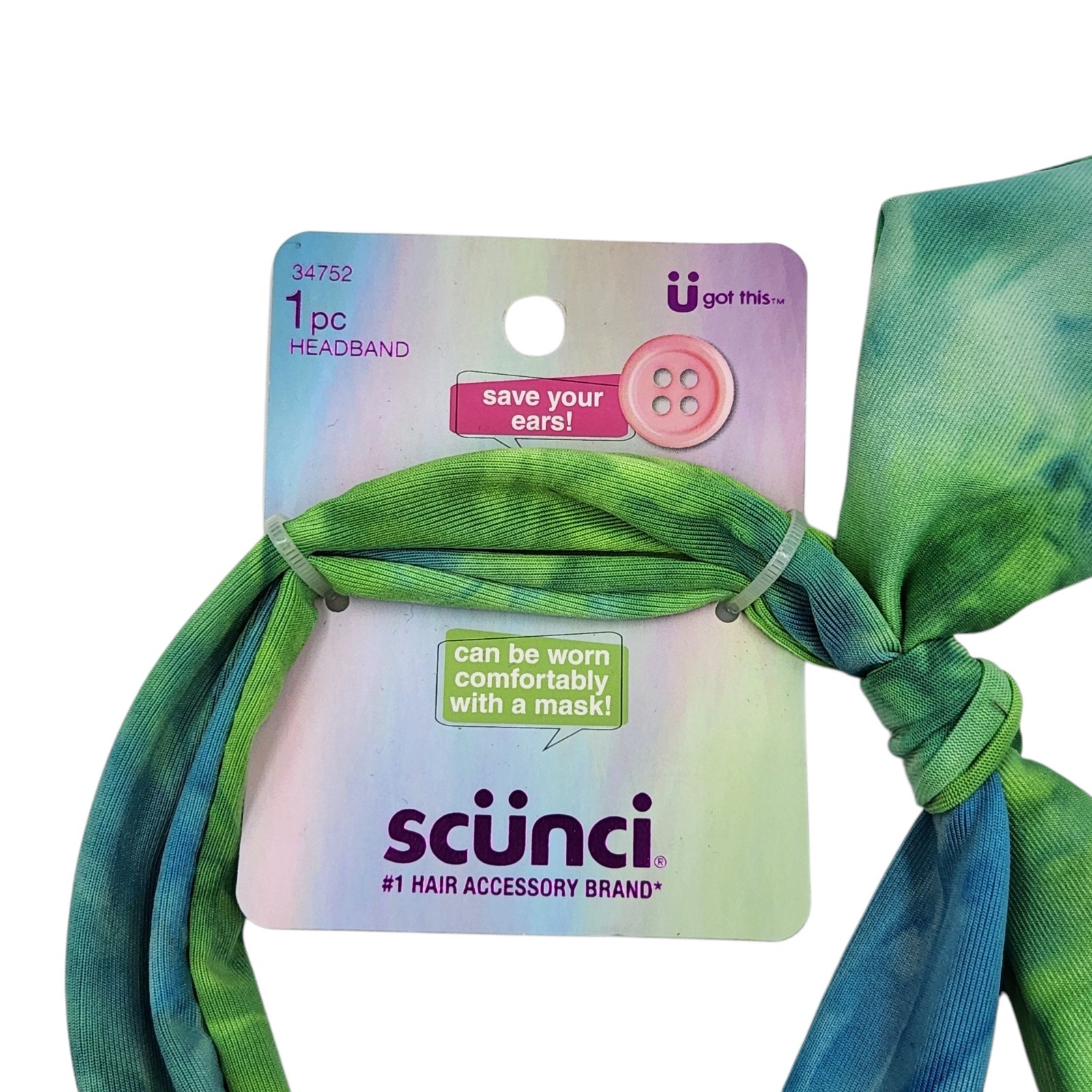 Scunci U Got This Headband with Buttons for Mask 3 Pcs Multicolor Tie Dye Set