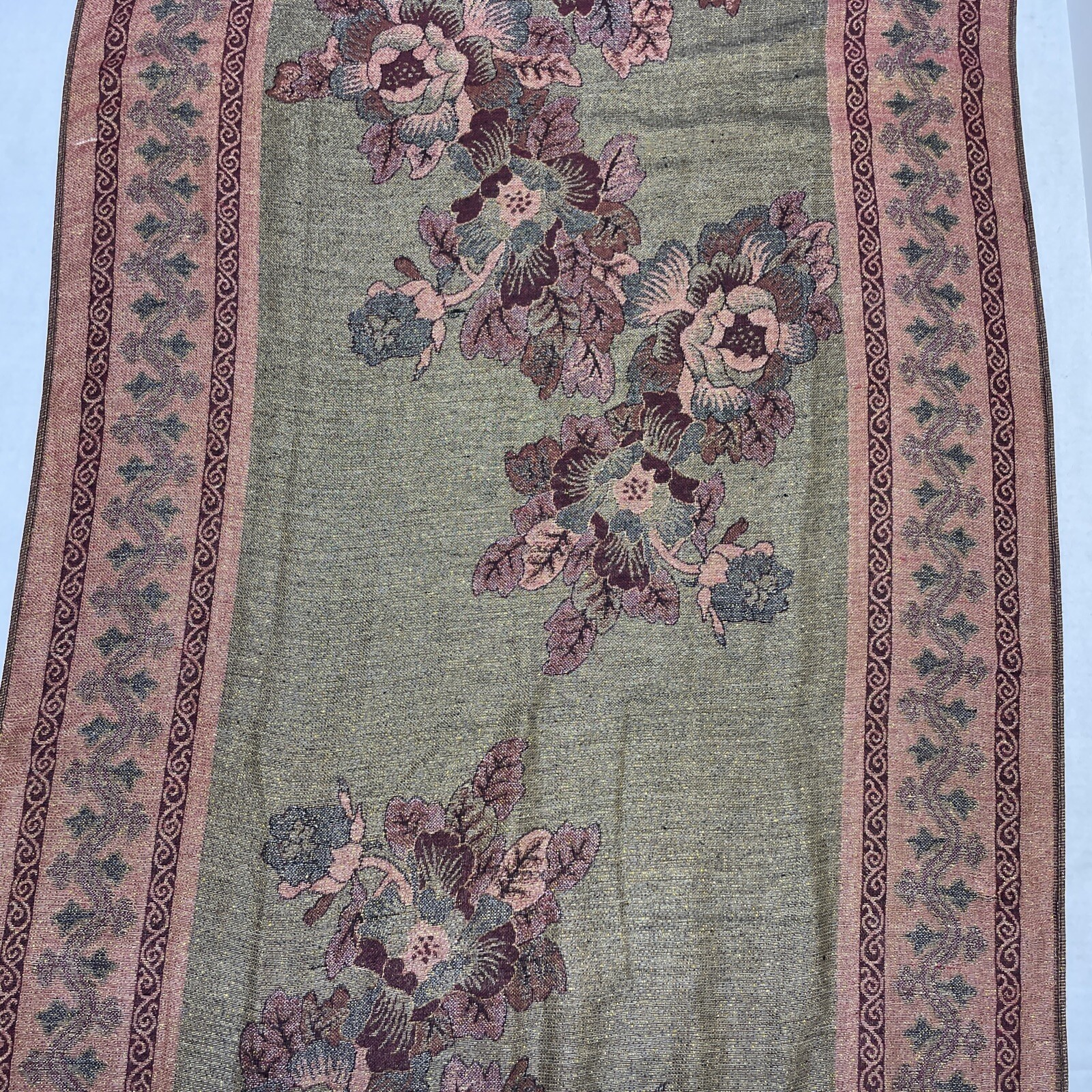 Elegant Floral Wrap Fringed Scarf Maroon Gold Black Oblong Rectangle Sparkle 72”