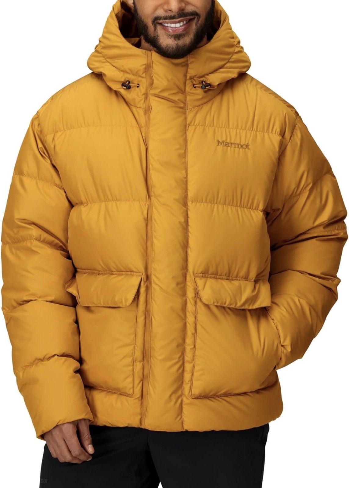 Marmot Stockholm Down Jacket 700 Hooded Puffer Men’s Small (S) Honey Glaze NWT