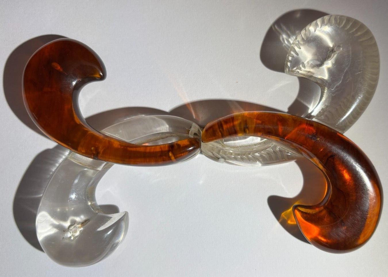 Vtg Antique LUCITE CLEAR AMBER Fleur De Lis BUCKLE TORTOISE SHELL Belt COLLAR