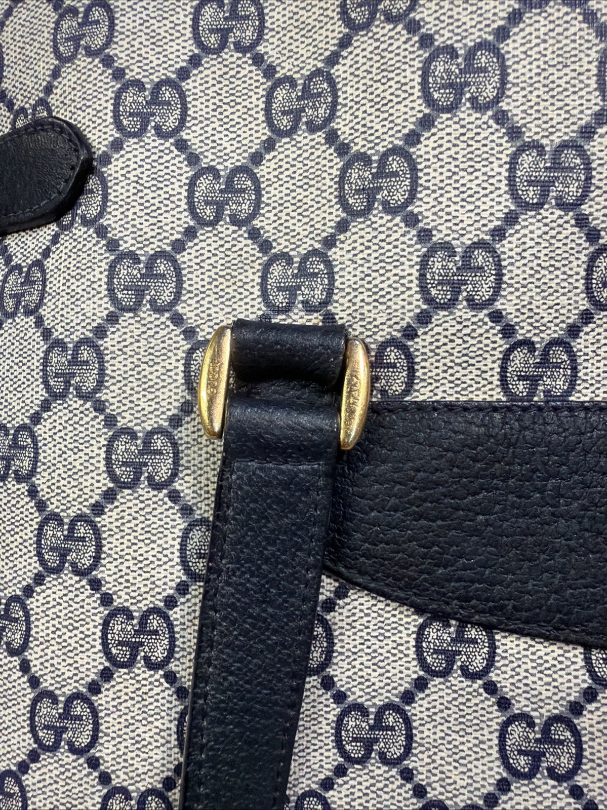 Gucci Tote Shoulder Bag Coated Canvas Gray Navy GG Pattern Accessories Collectio
