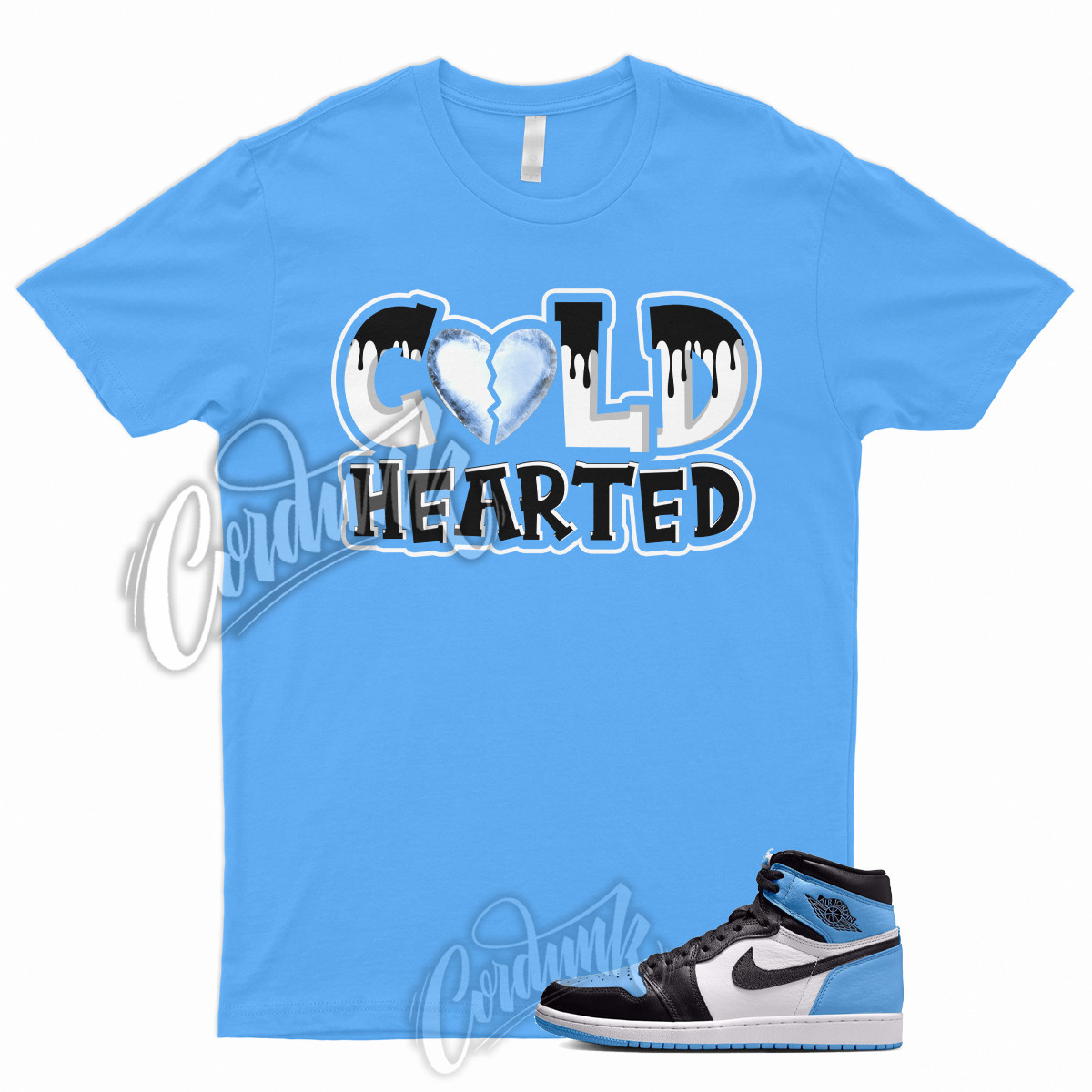 COLD T Shirt to Match 1 Retro High OG UNC Toe University Blue 2 3 4 5 6 7 12 13