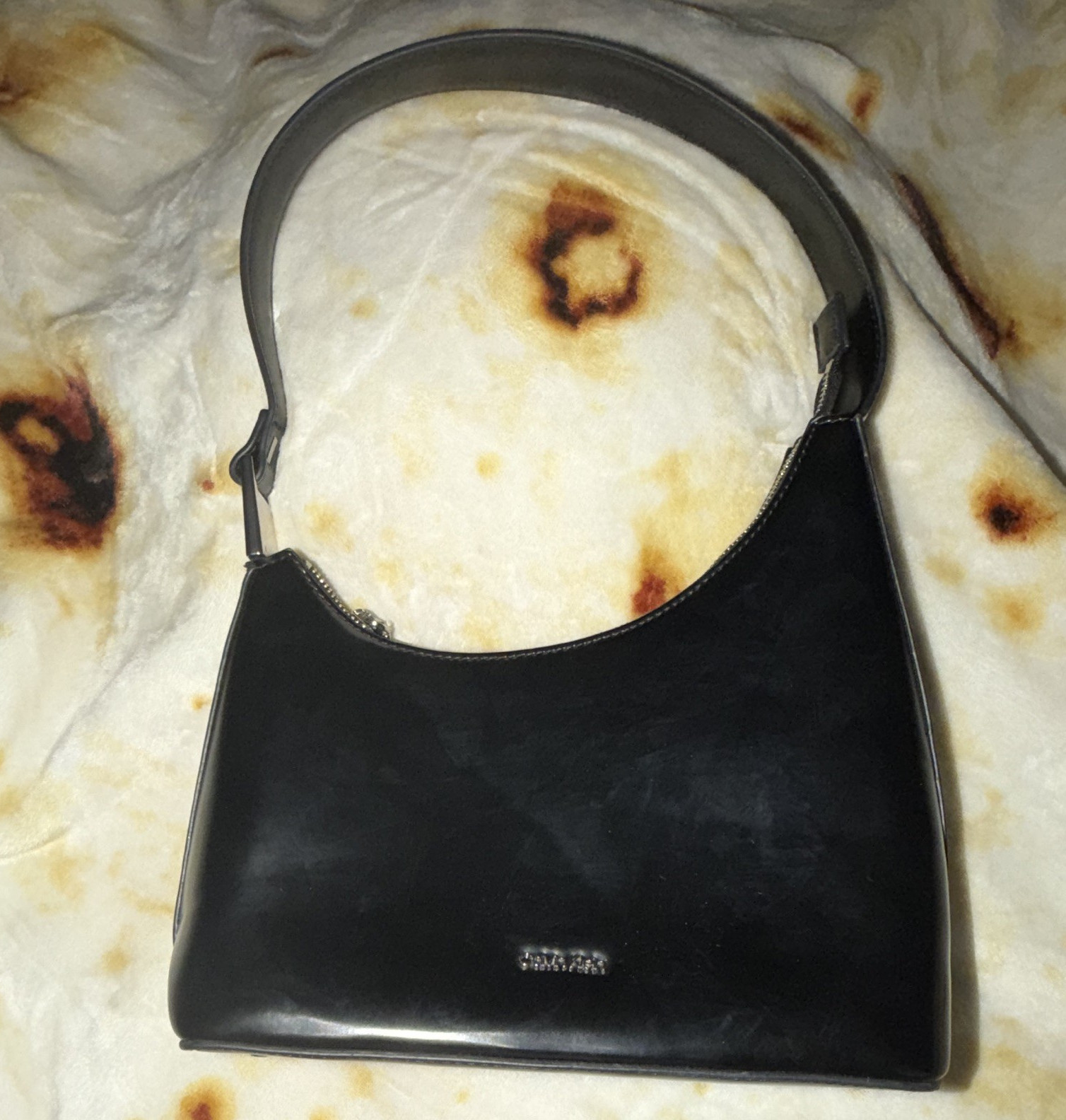 Vintage Calvin Klein Black Solid Shoulder Bag Zip Closure Silver Hardware