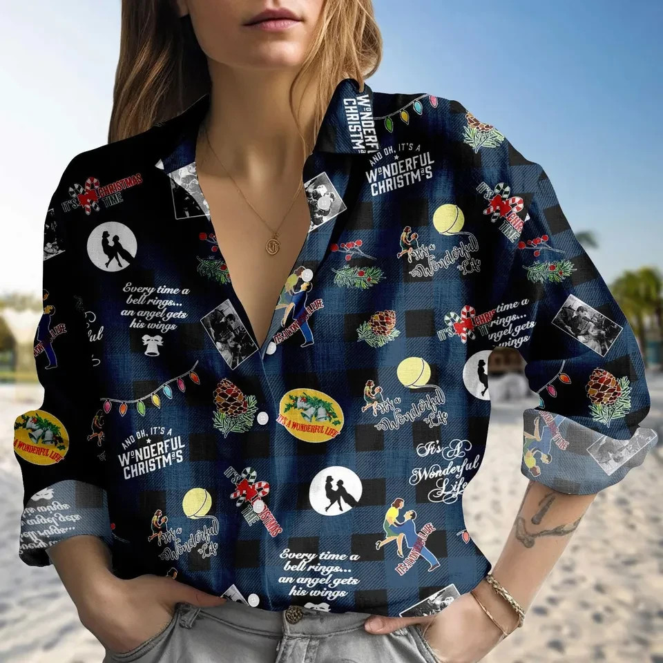 Vintage Christmas Movie Angel Blouse Shirt Holiday Gift Women Top Retro Classic