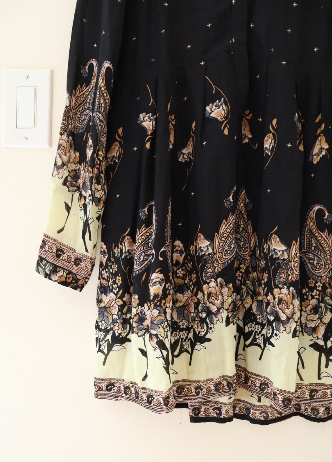 Free People Sierra Valley Black Floral Paisley Celestial Tunic Dress Size S Boho