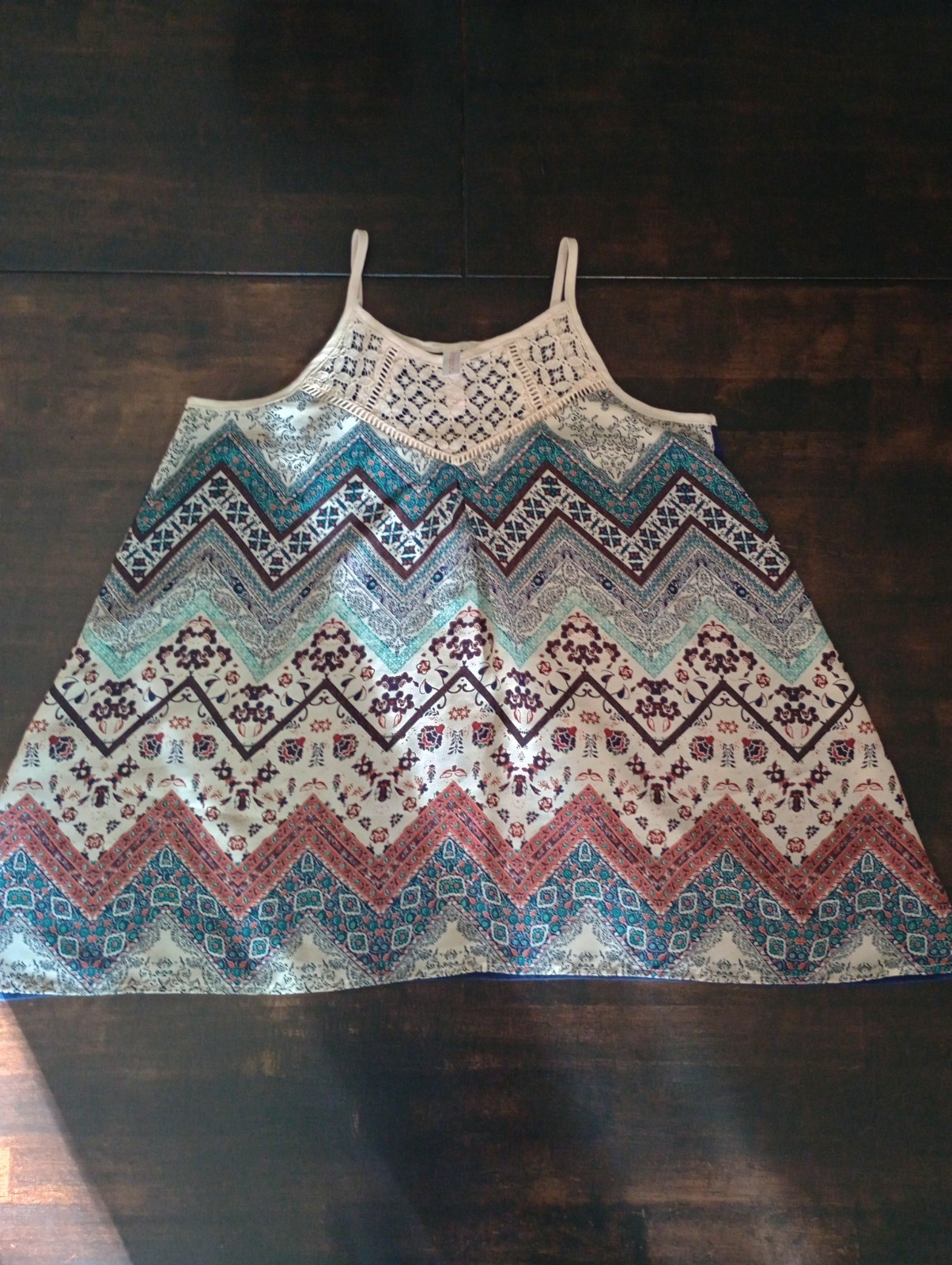 Xhilaration XS Multicolor Geometric Lace Yoke Sleeveless Cami Tank Top