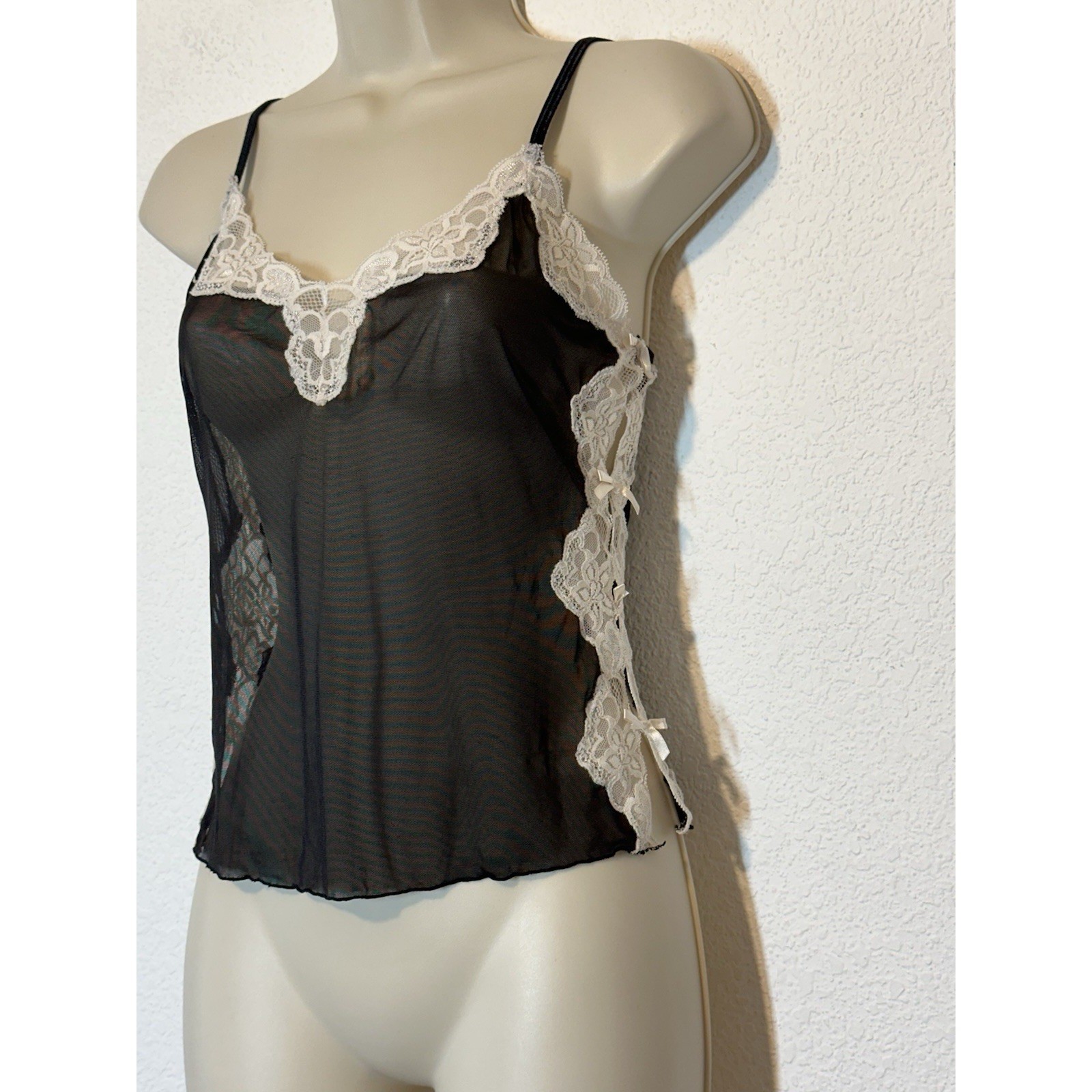 Jolie Y2K Black Mesh Sheer Cami Size S Whimsigoth Fairy Goth Emo Tank Top Layer
