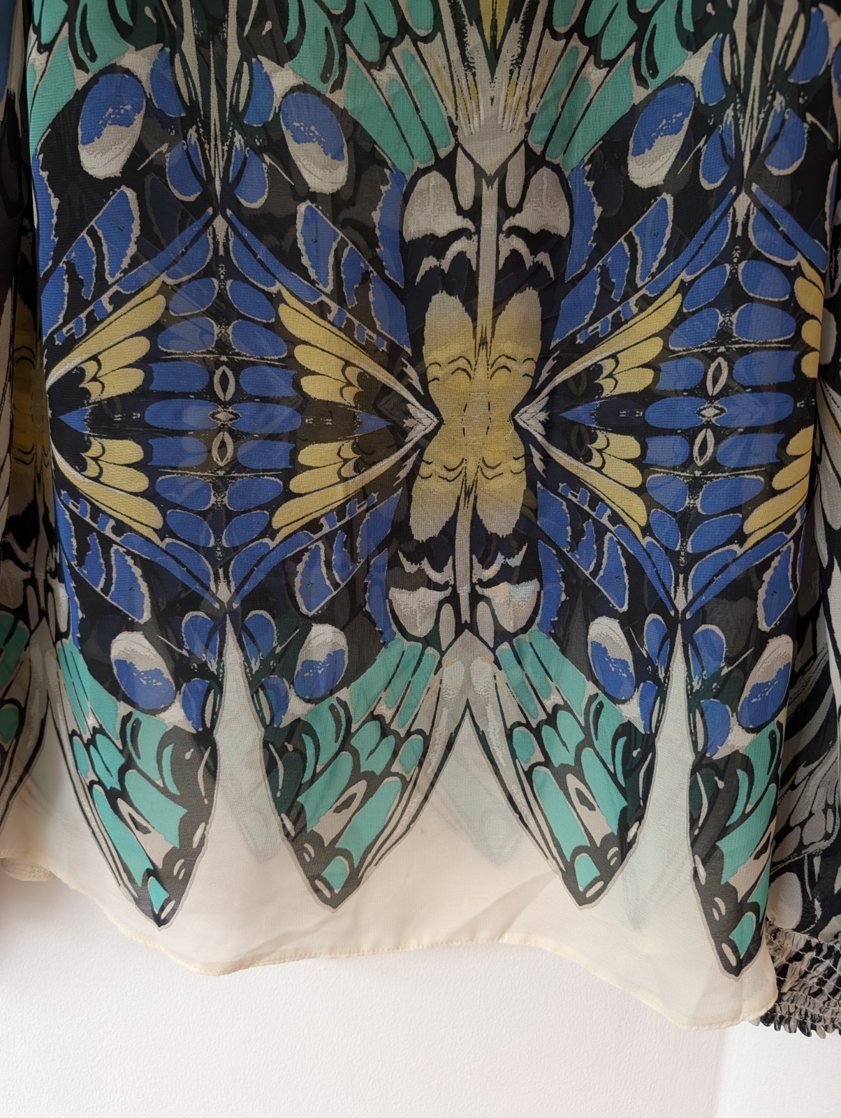 Dorothy Perkins Butterfly Print Statement Blouse Size 12 Sheer Top Boho