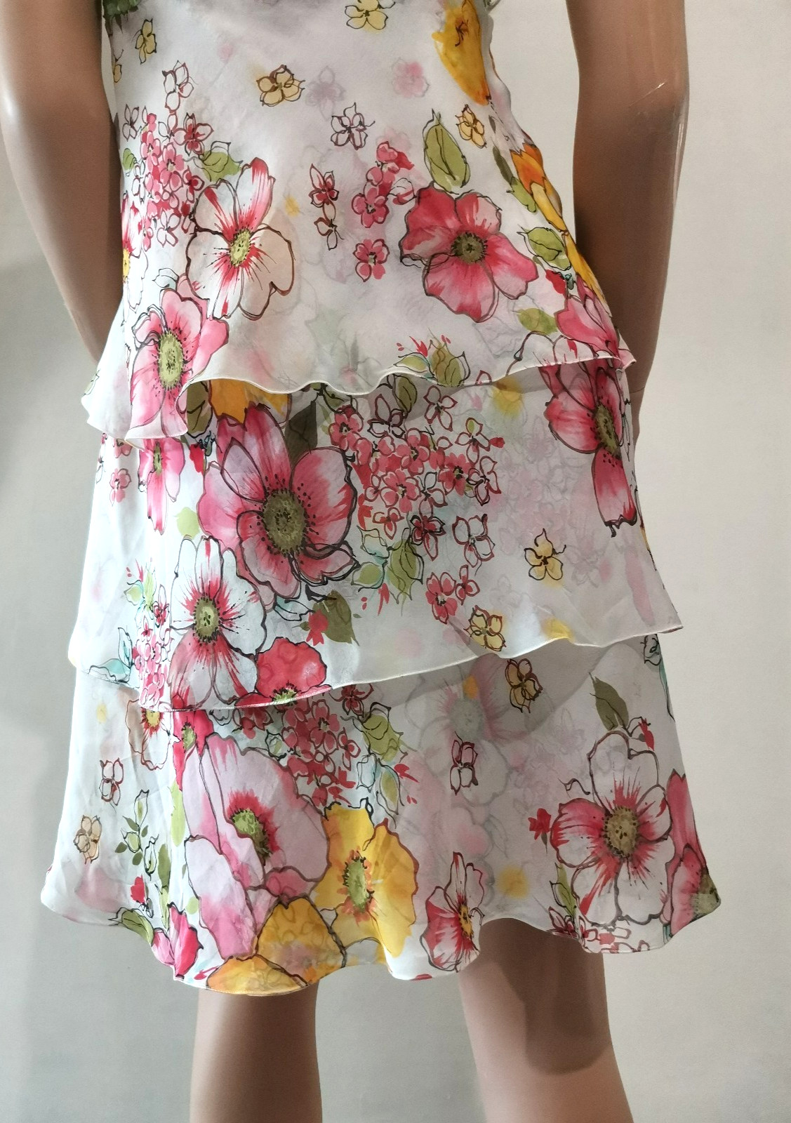 Valentino Dress Vintage Layered Sequins Embroidered Silk Chiffon Floral IT42