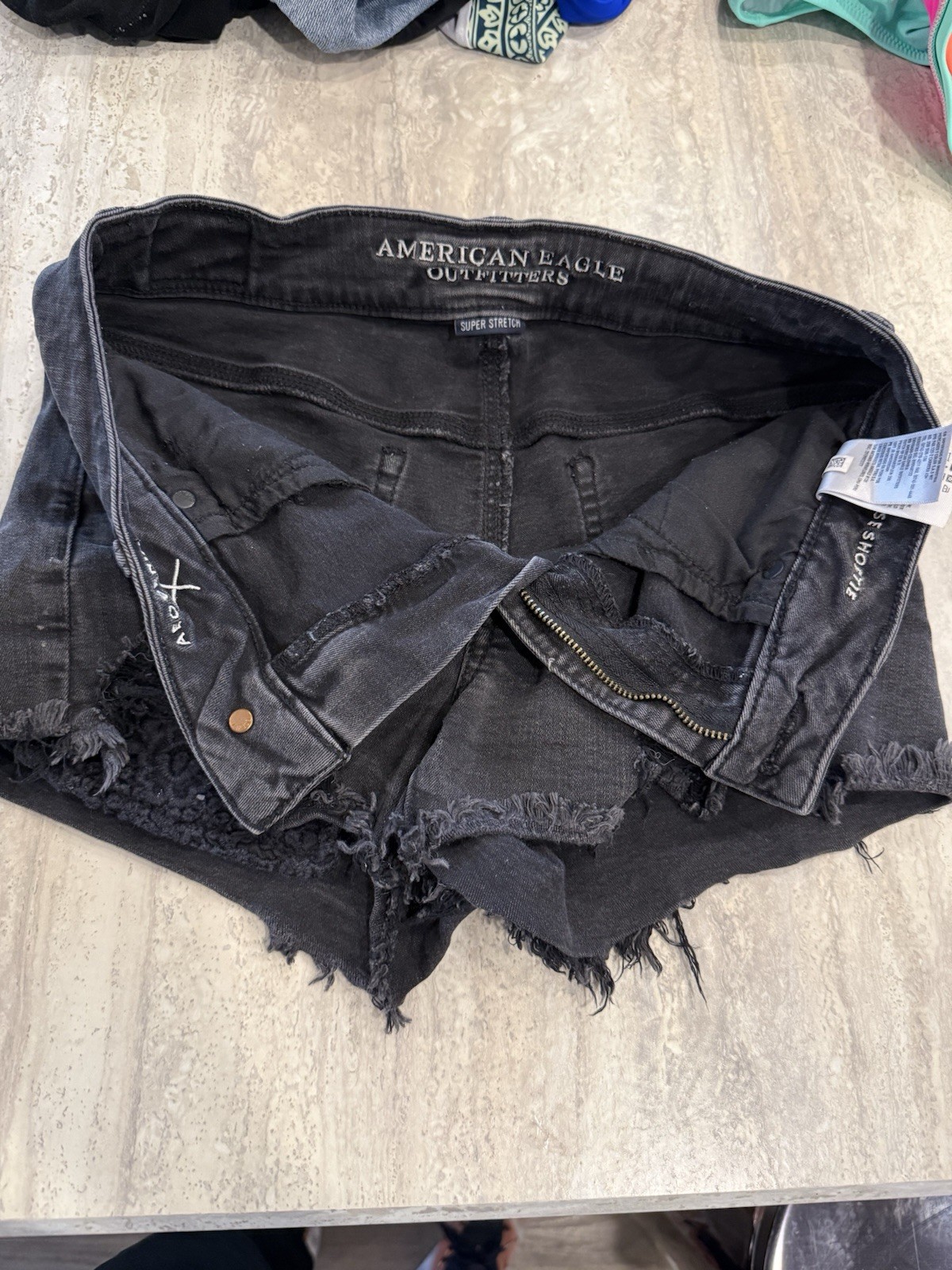 American Eagle Super Stretch, Black Jean Shorts Size 8