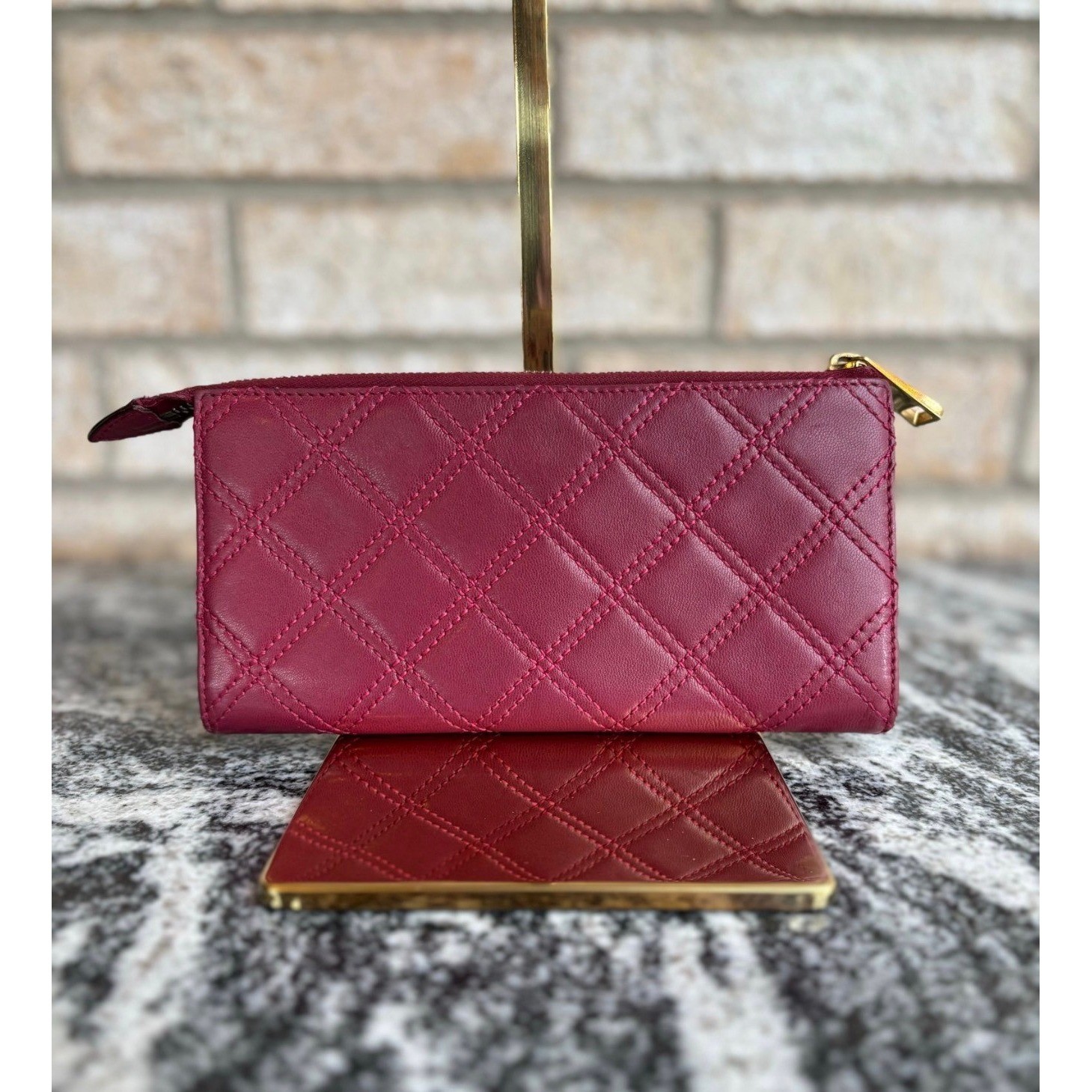 Marc Jacobs Quilted Leather Push Lock Zip Around Wallet Berry Pink Made in Italy