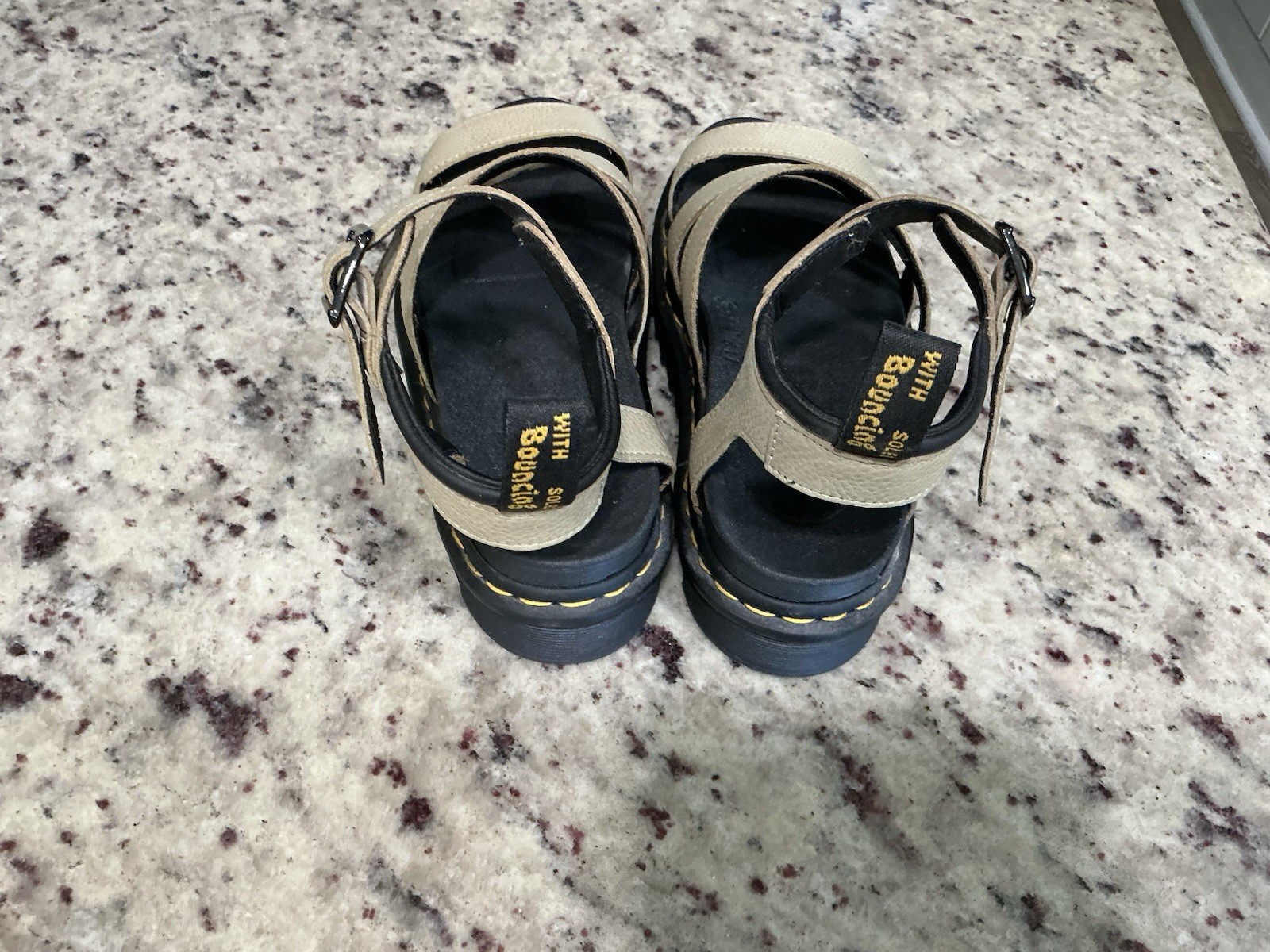 Dr. Martens Women’s Strappy Platform Sandals Size 8 Beige/Black Buckle
