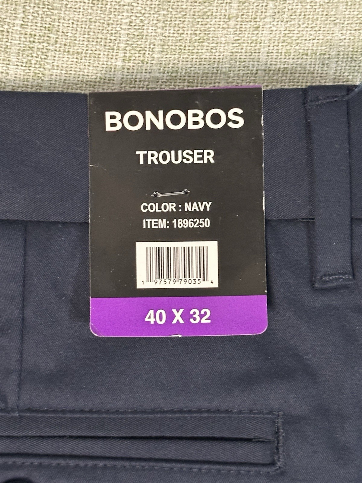 Bonobos Men’s 40×32 Pants Navy Trouser Chinos Slim Fit Flat Front Stretch Slacks