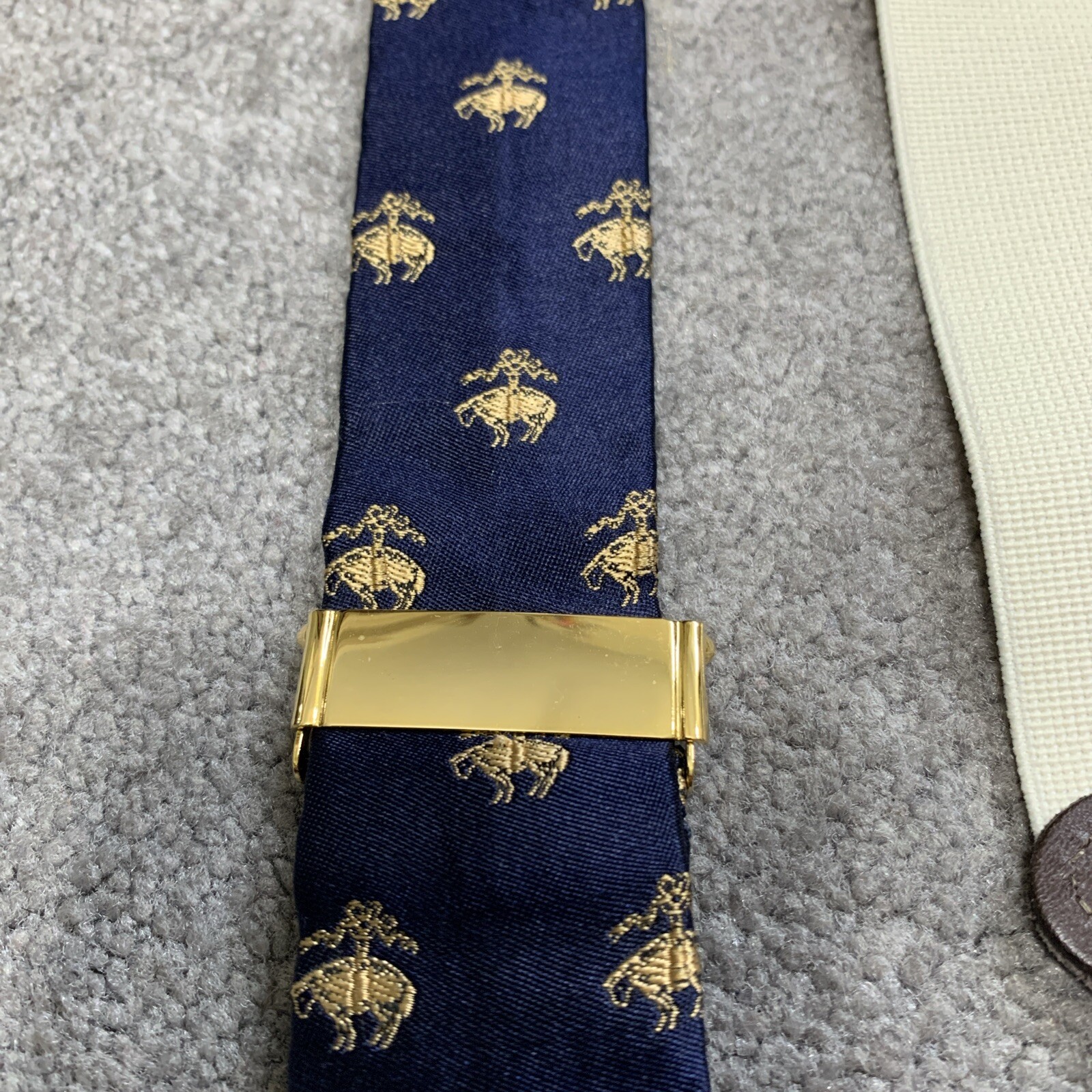 Brooks Brothers Silk Suspenders Navy Blue with Golden Fleece Sheep Silk Leather