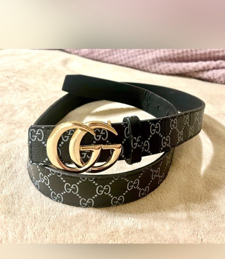 Black GG Leather Belt