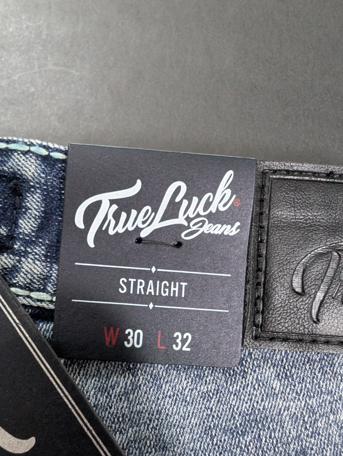 True Luck Mens Straight Leg Jeans Medium Stretch Denim Size 30×32 Embroidered