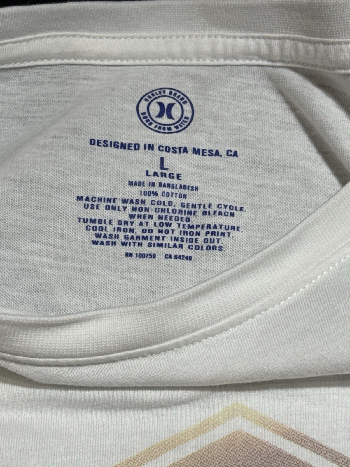 Hurley Men’s L White Graphic Logo Crew Neck Short Sleeve Cotton Tee