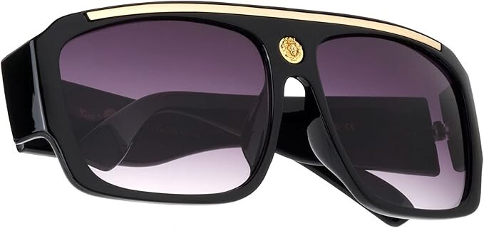 Oversized Square Kleo Lion Head Medallion Flat Top Sunglasses Lentes Shades