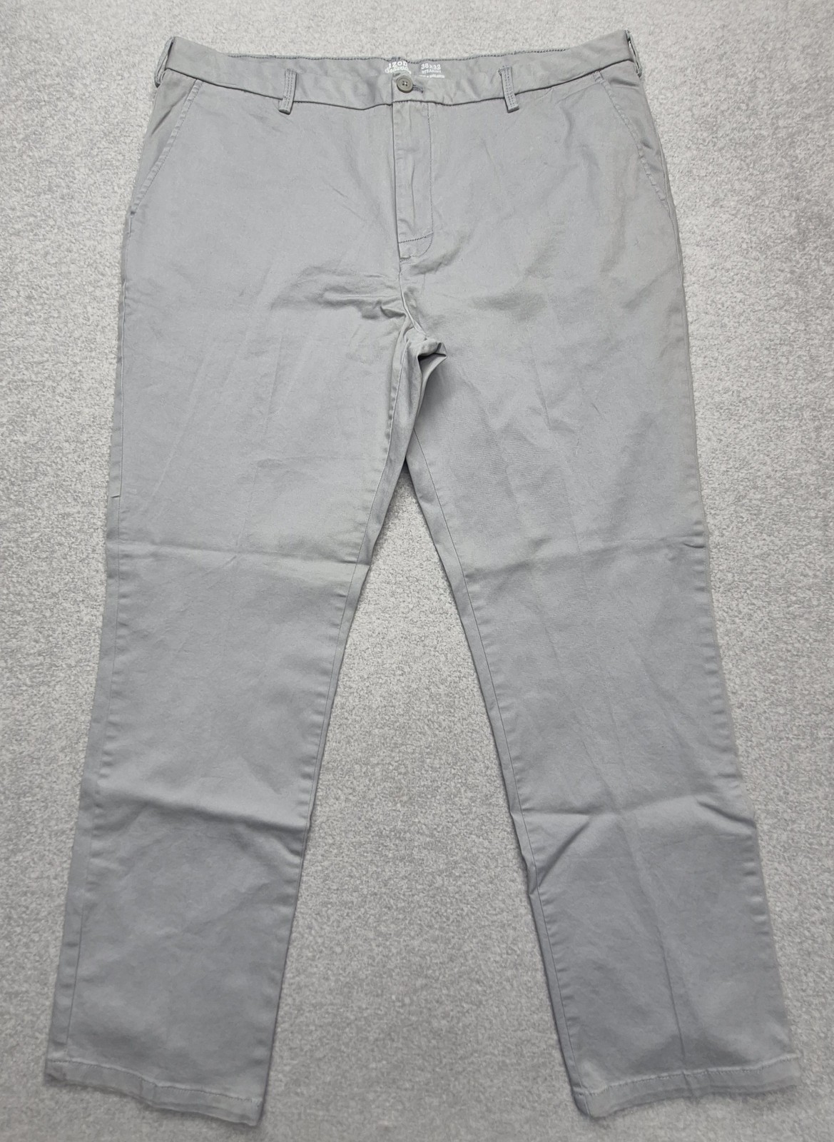 IZOD Saltwater Stretch Chino Pants Mens 38×32 Light Gray Flat Front Straight Leg