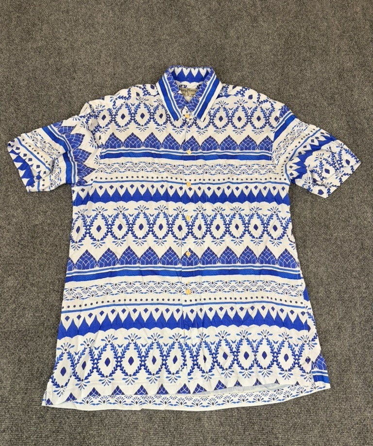 Kenny Flowers Limited Edition Blue White Short Sleeve Button Up Shirts Size L