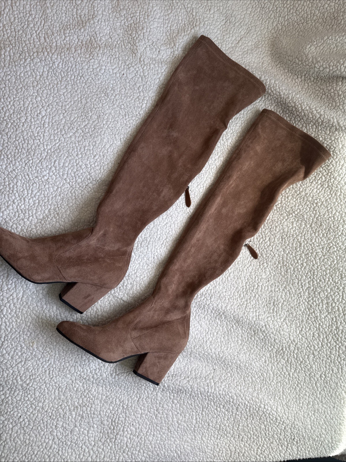 Brown Suede Knee High Block Heel Riding Boot Pointed Toe Women’s Boots