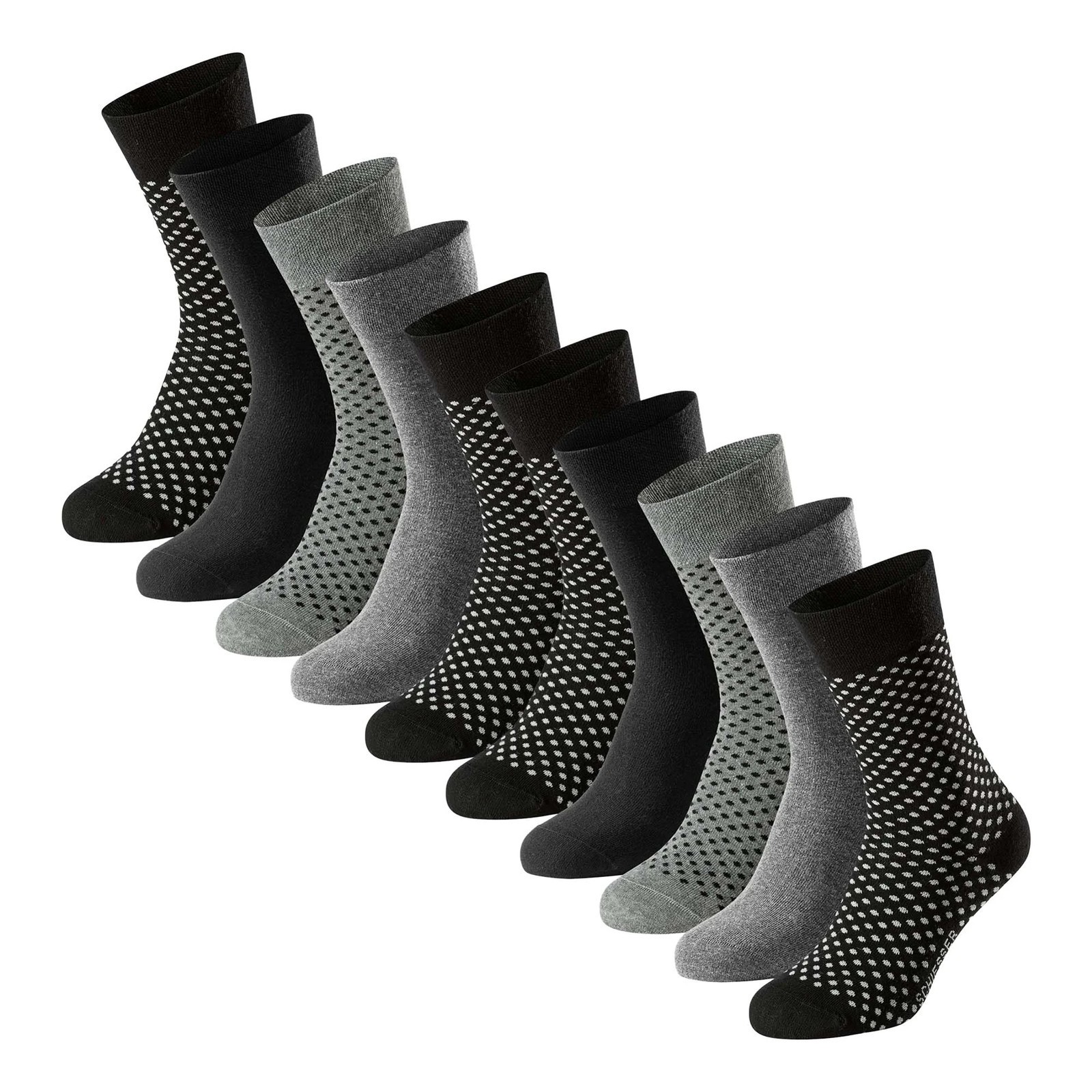 Schiesser Men’s Socks, 10 Pack – “Bluebird”, Cotton Mix, Solid/Patterned …