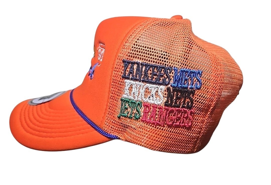 Fresh Custom Embroidery New York City Series Orange Blue Trucker Hat Snapback