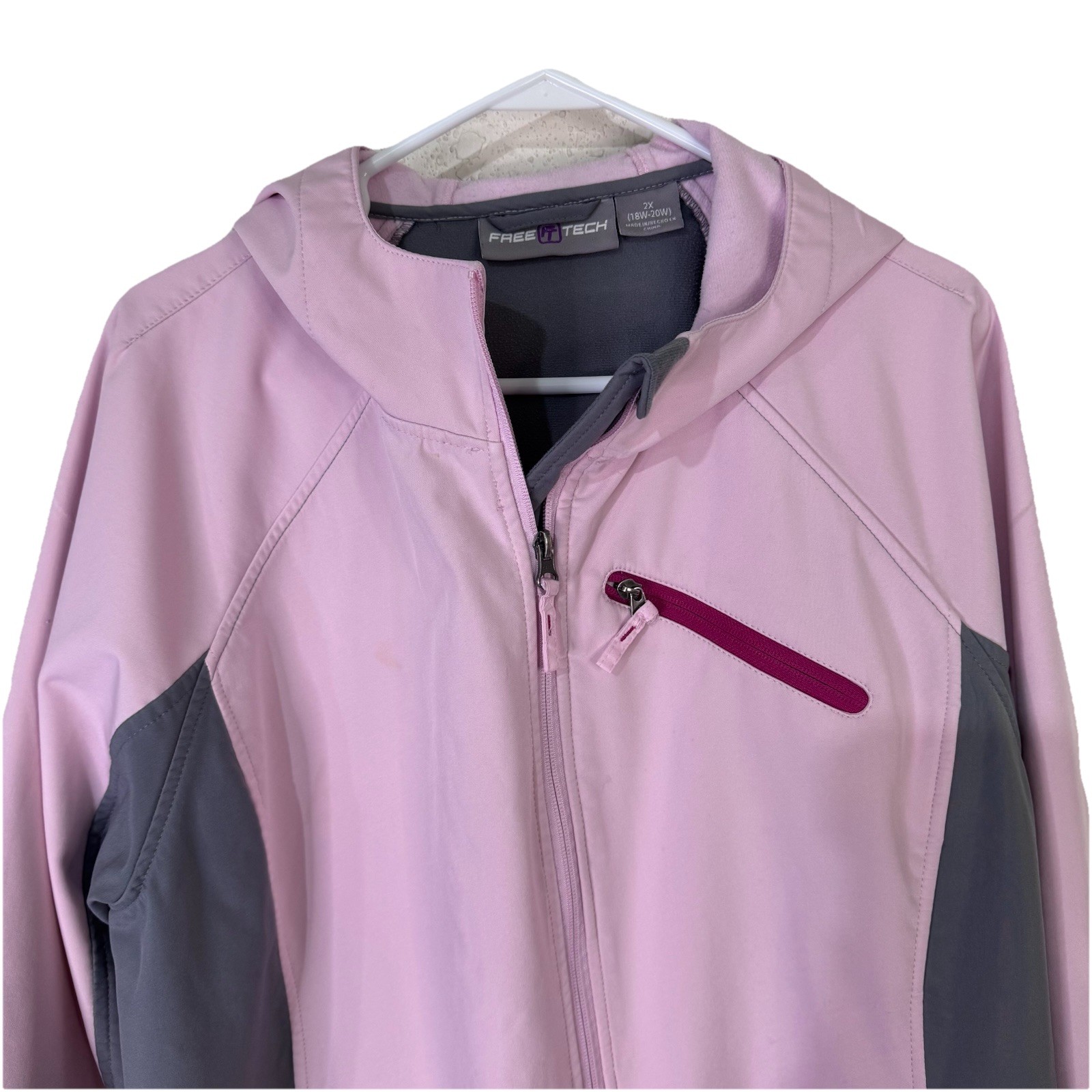 FreeTech Jacket Woman 2X (18W/20W) Pink Gray With hood Lightweight