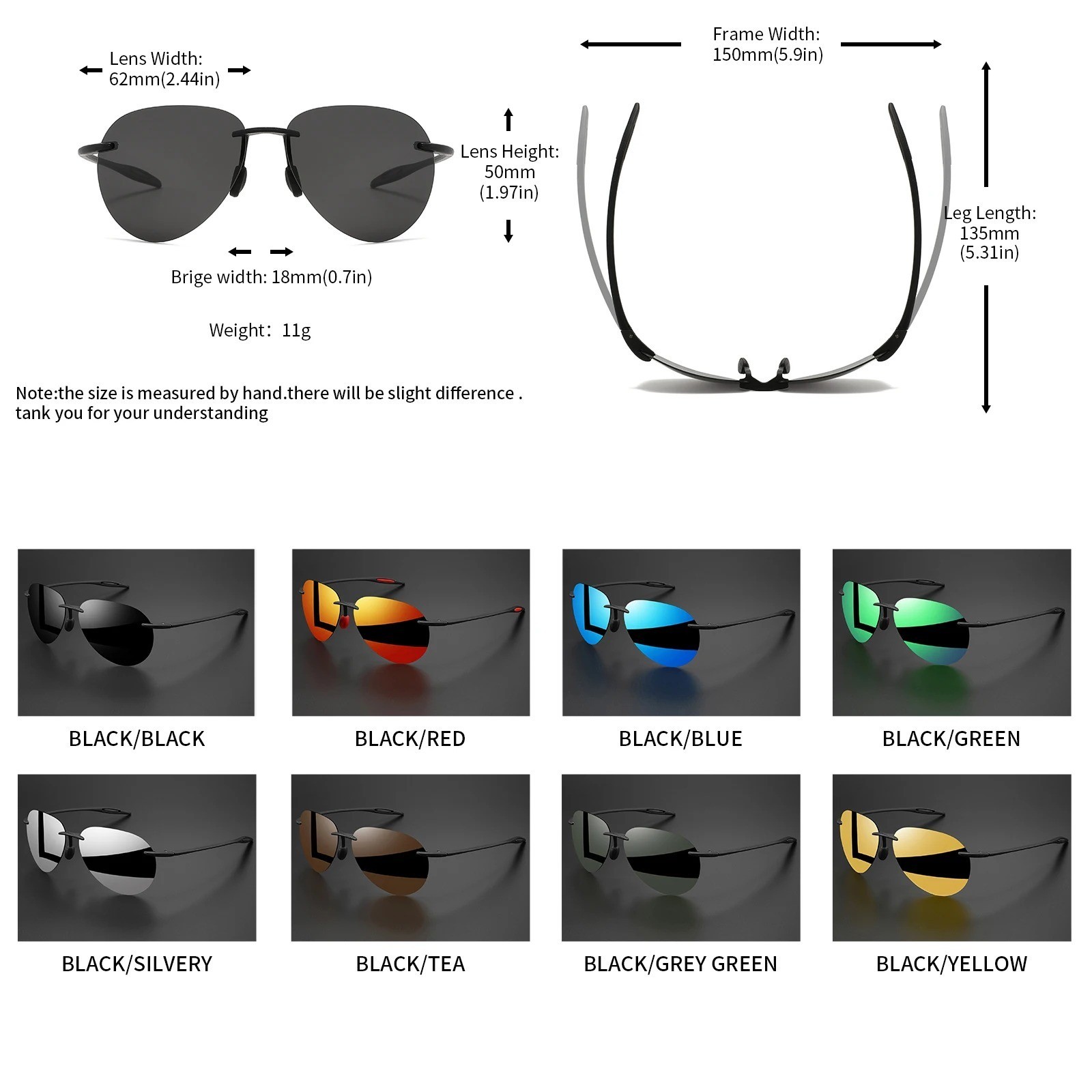 Rimless TR90 Sunglasses Polarized UV400 Lenses Lightweight Outdoor Men Glasses
